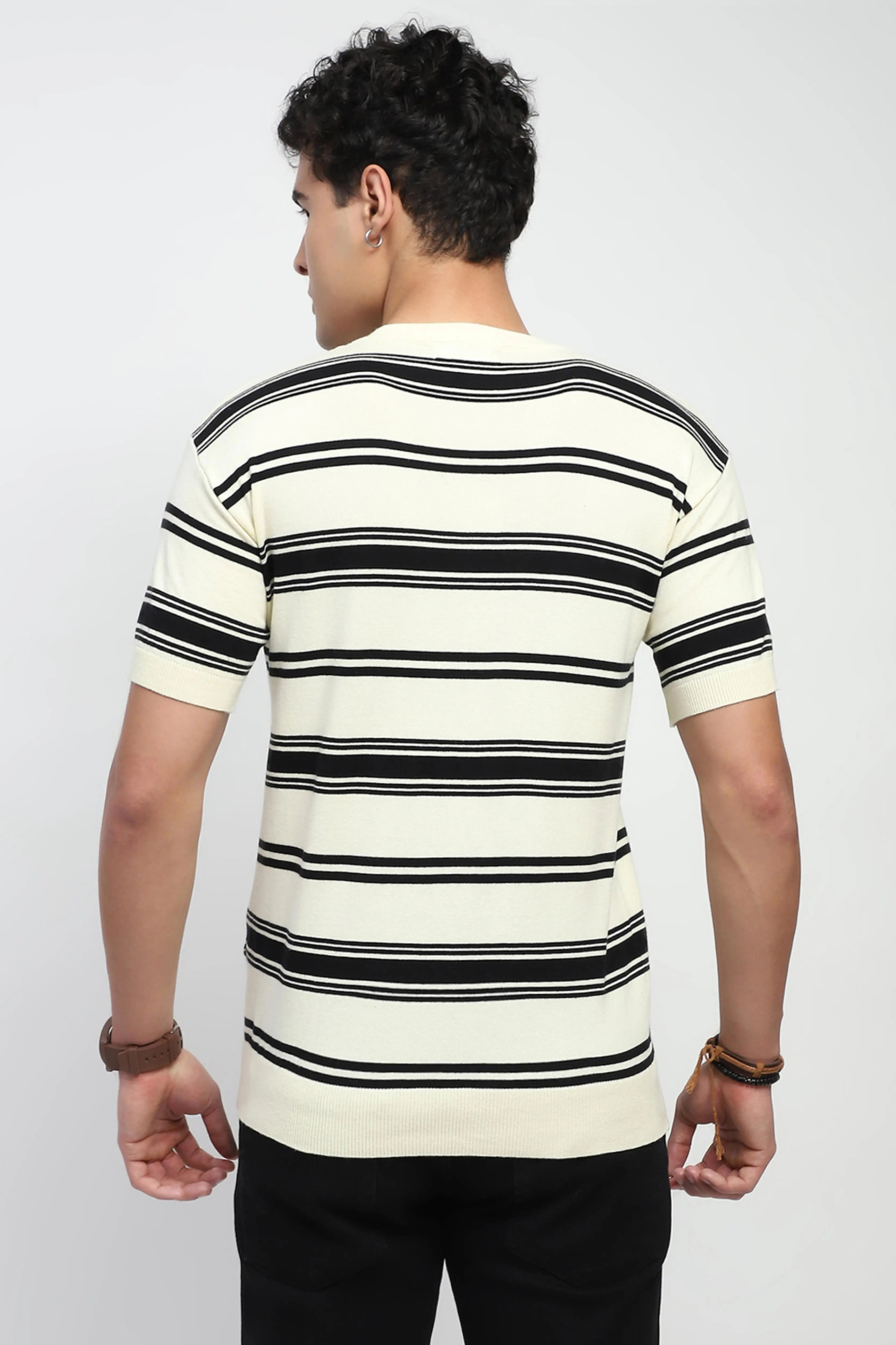 Striped Knitted Cotton T-Shirt - Global Republic