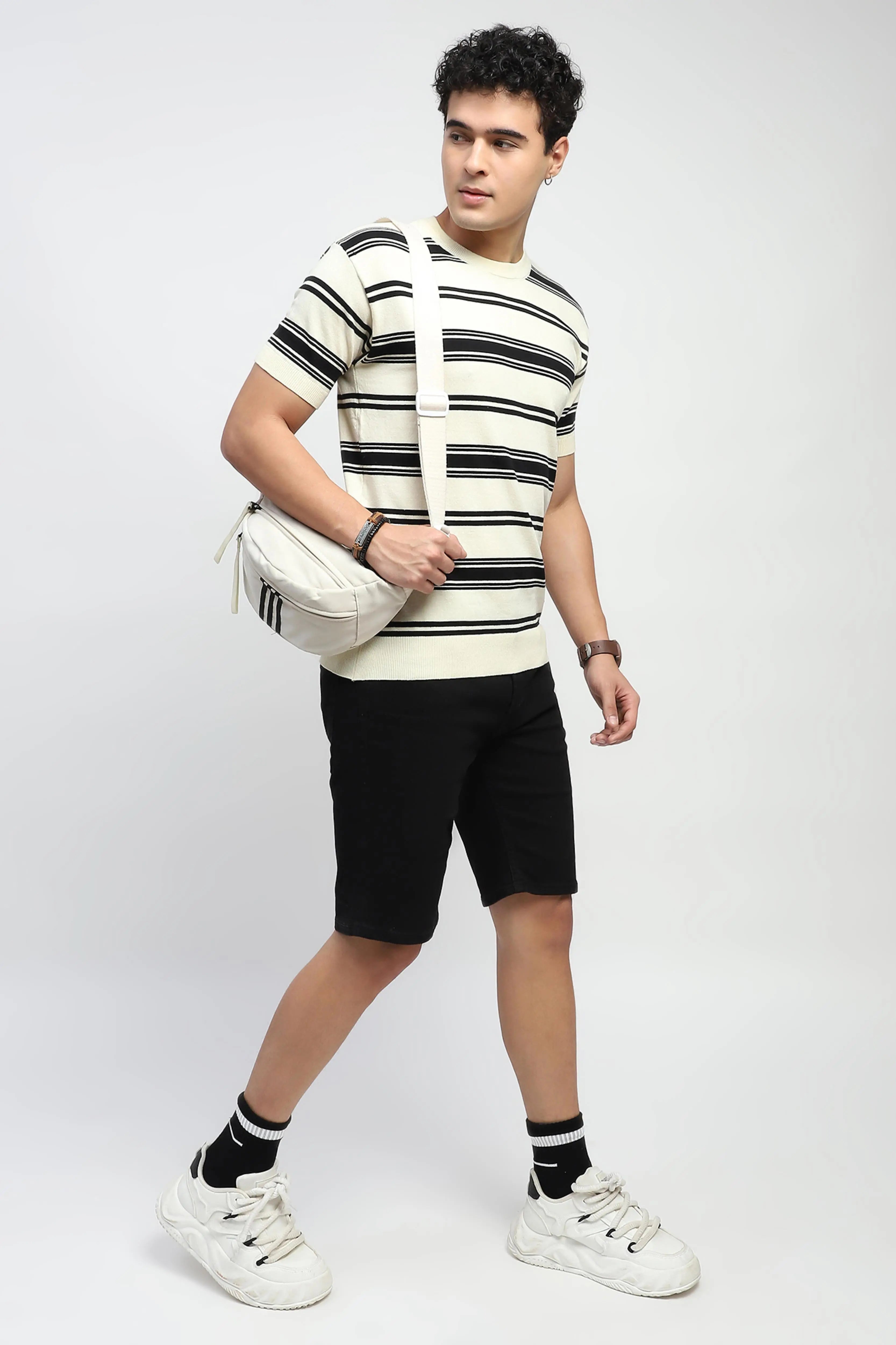 Striped Knitted Cotton T-Shirt - Global Republic