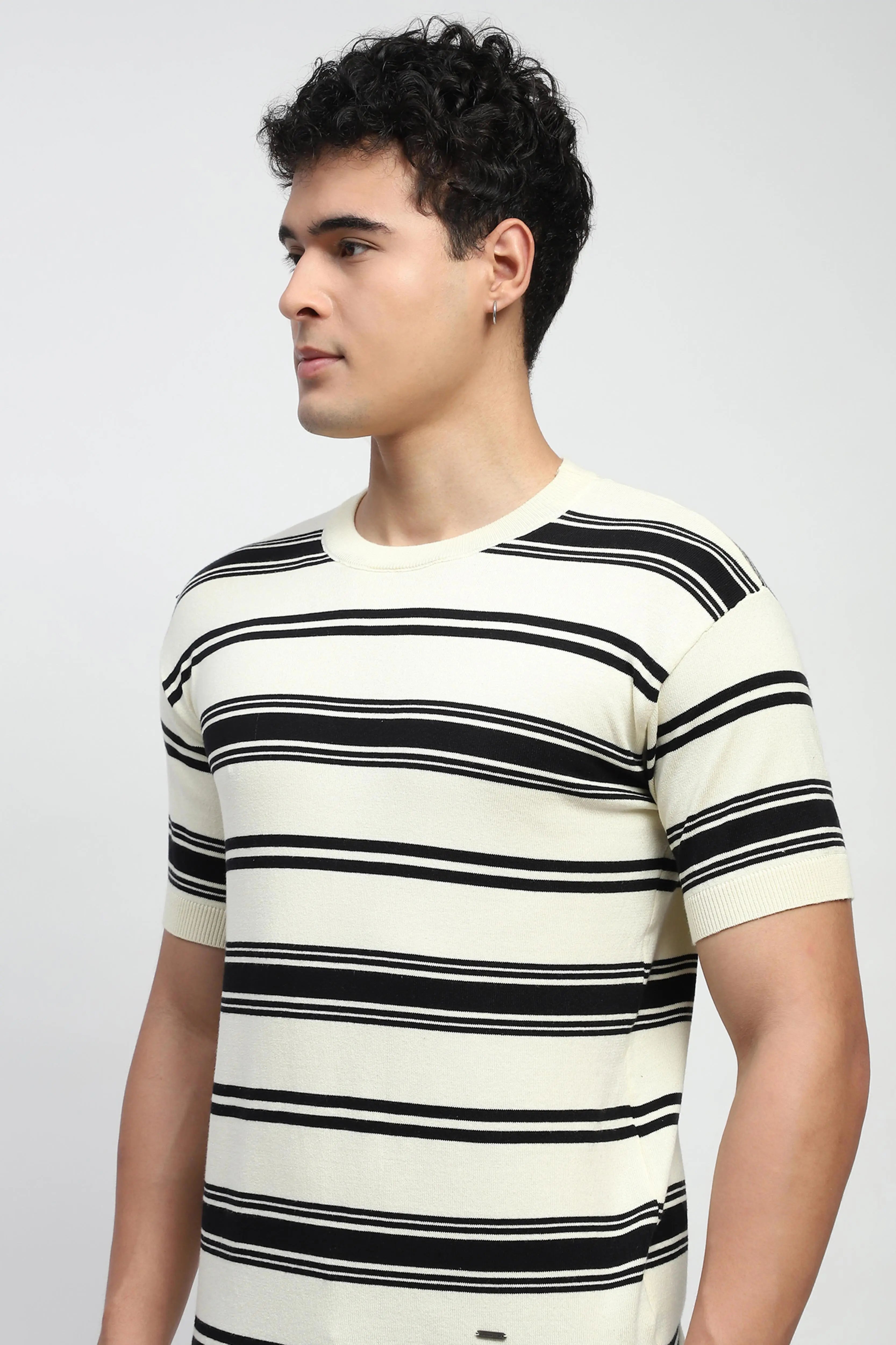 Striped Knitted Cotton T-Shirt - Global Republic