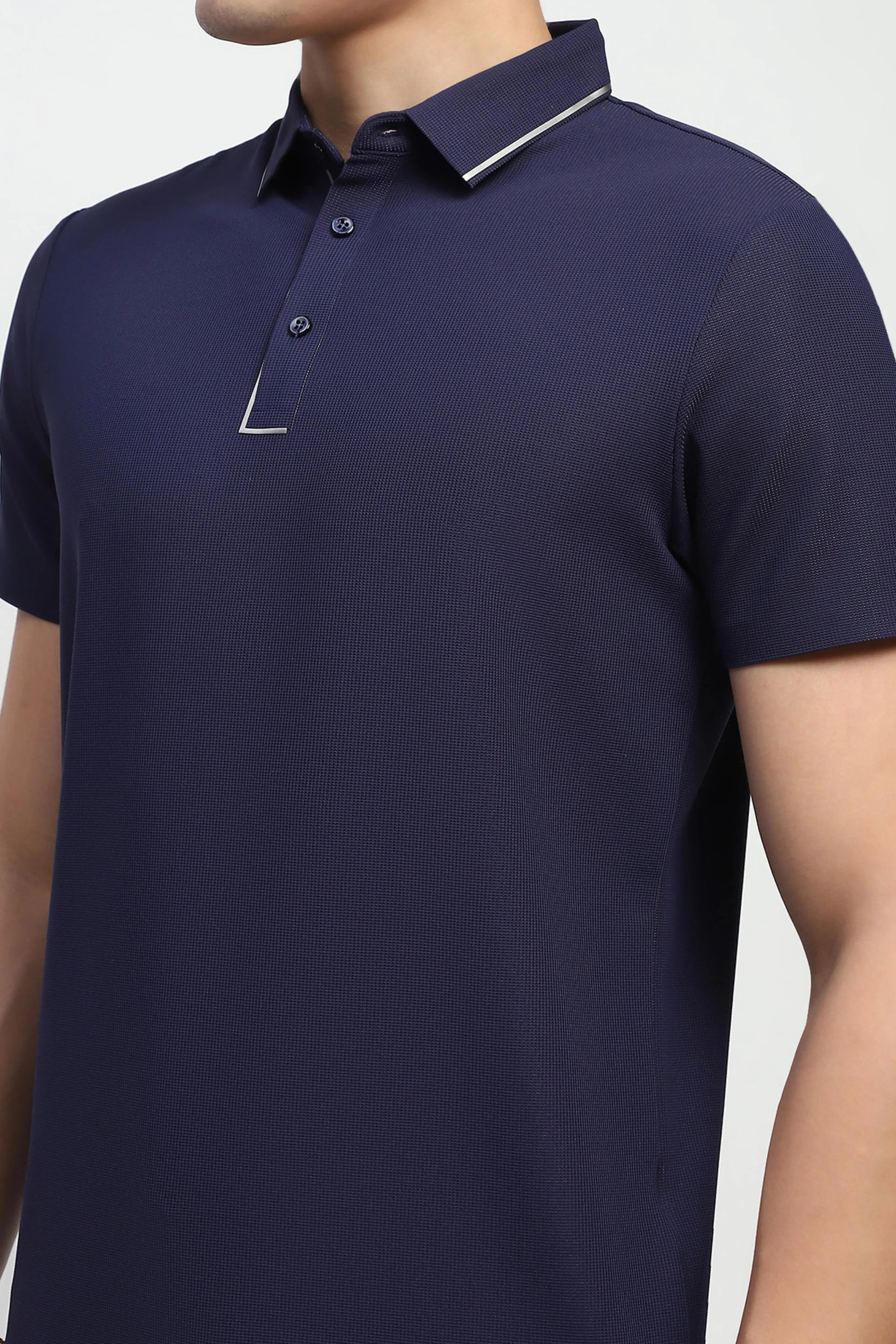 Navy Solid Nylon Polo T-Shirt - Global Republic