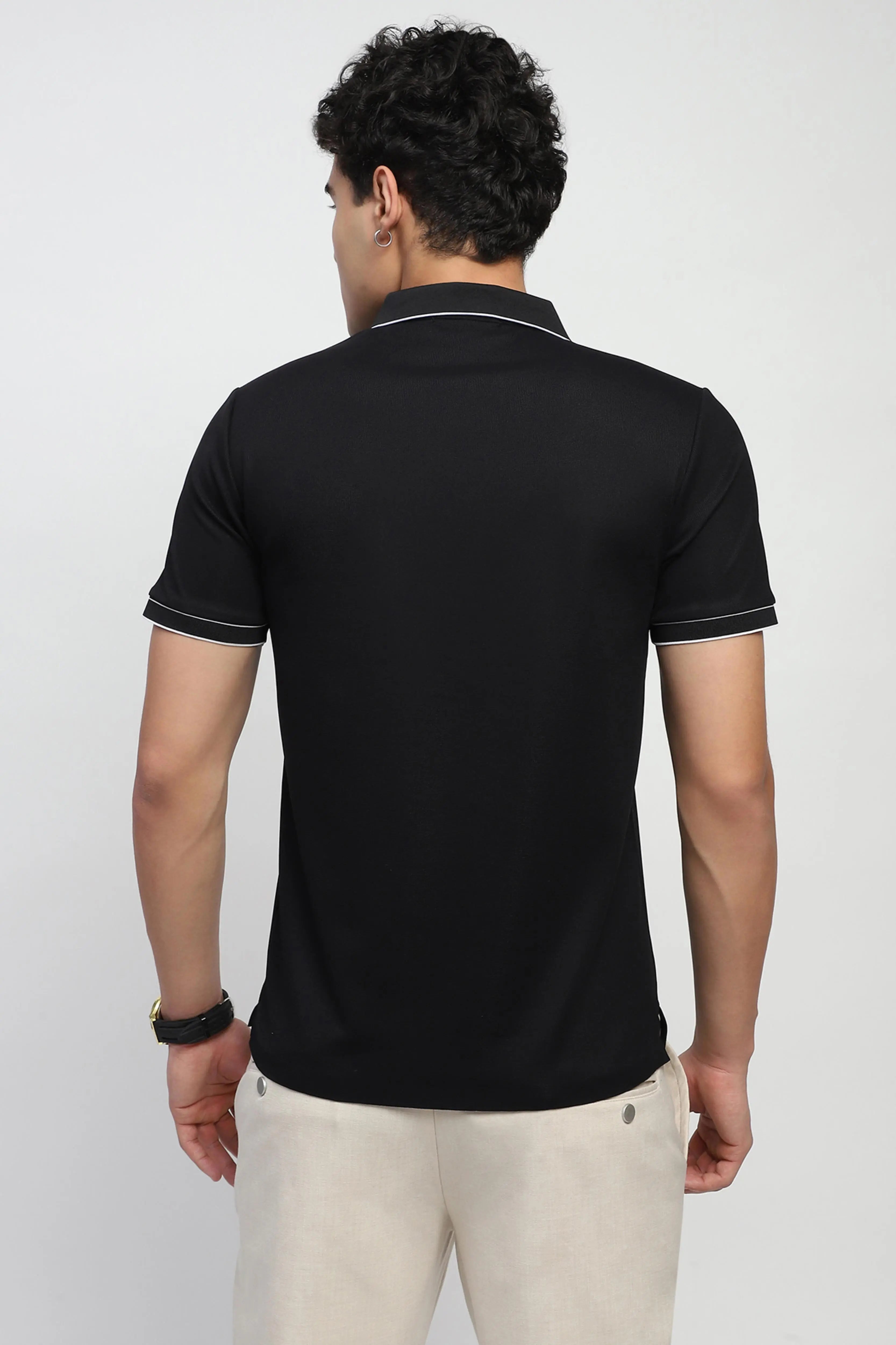 Black Solid Nylon Blend T-Shirt - Global Republic