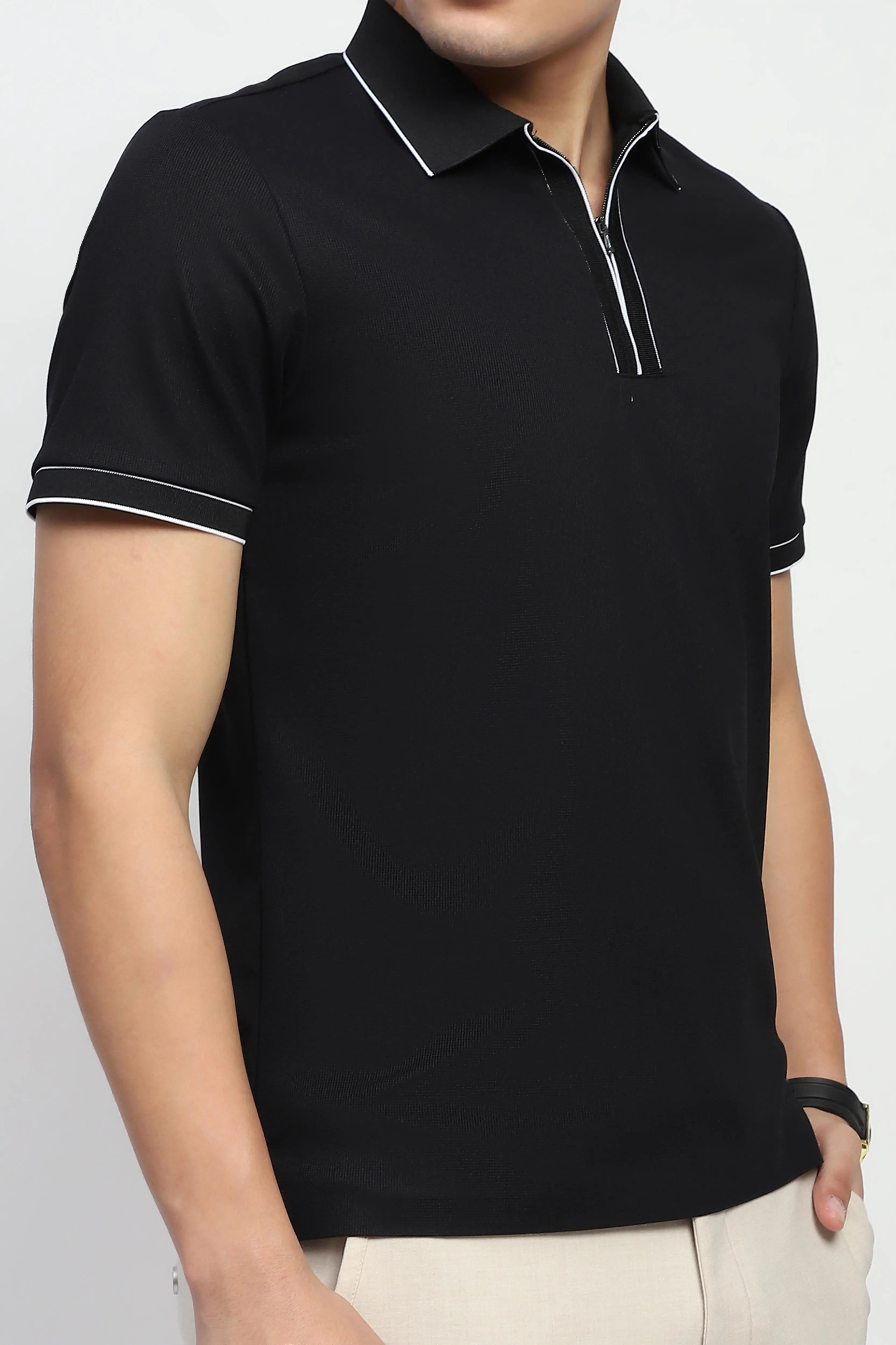 Black Solid Nylon Blend T-Shirt - Global Republic