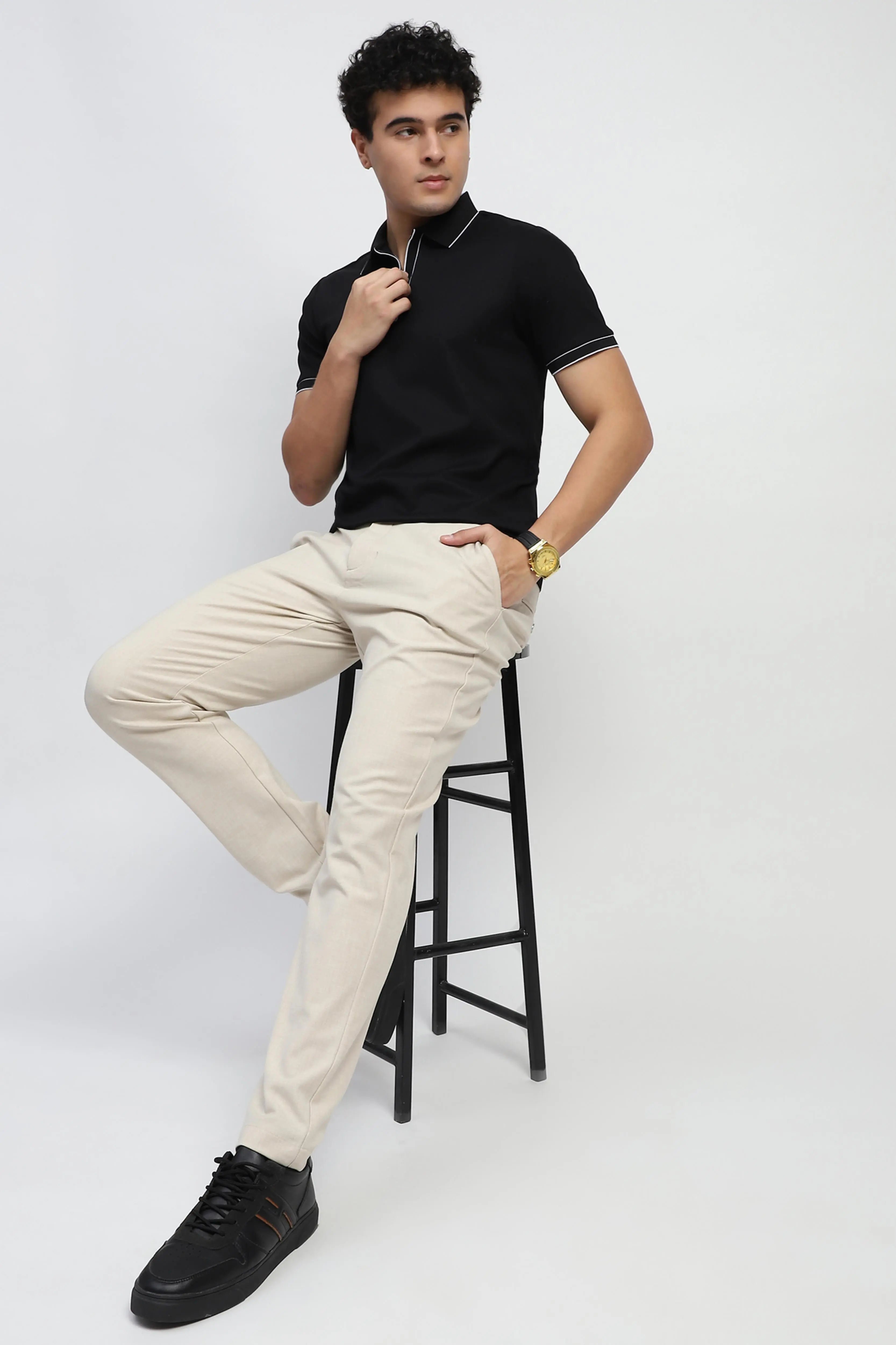 Black Solid Nylon Blend T-Shirt - Global Republic