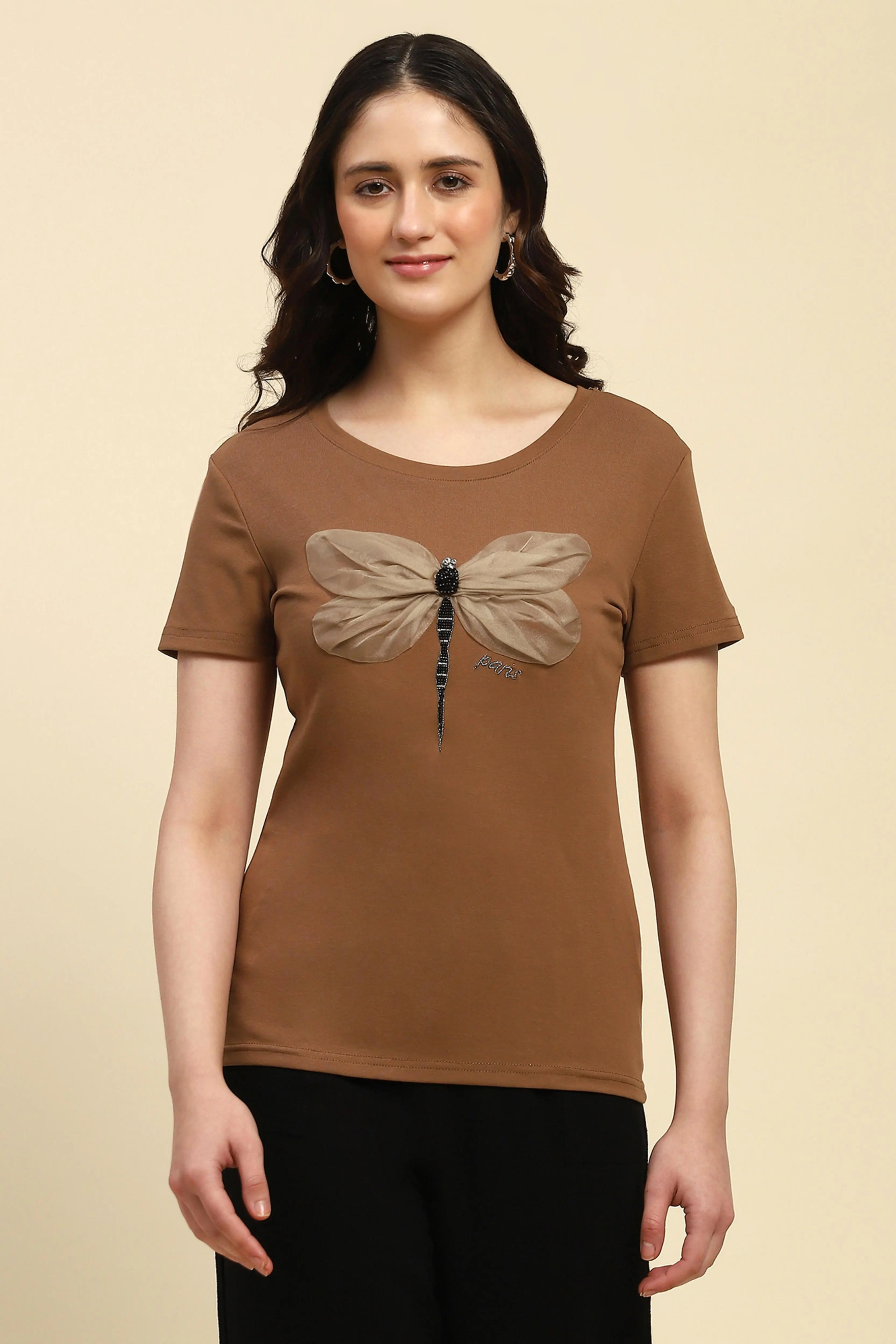 Brown Embroidered Cotton Top - Global Republic