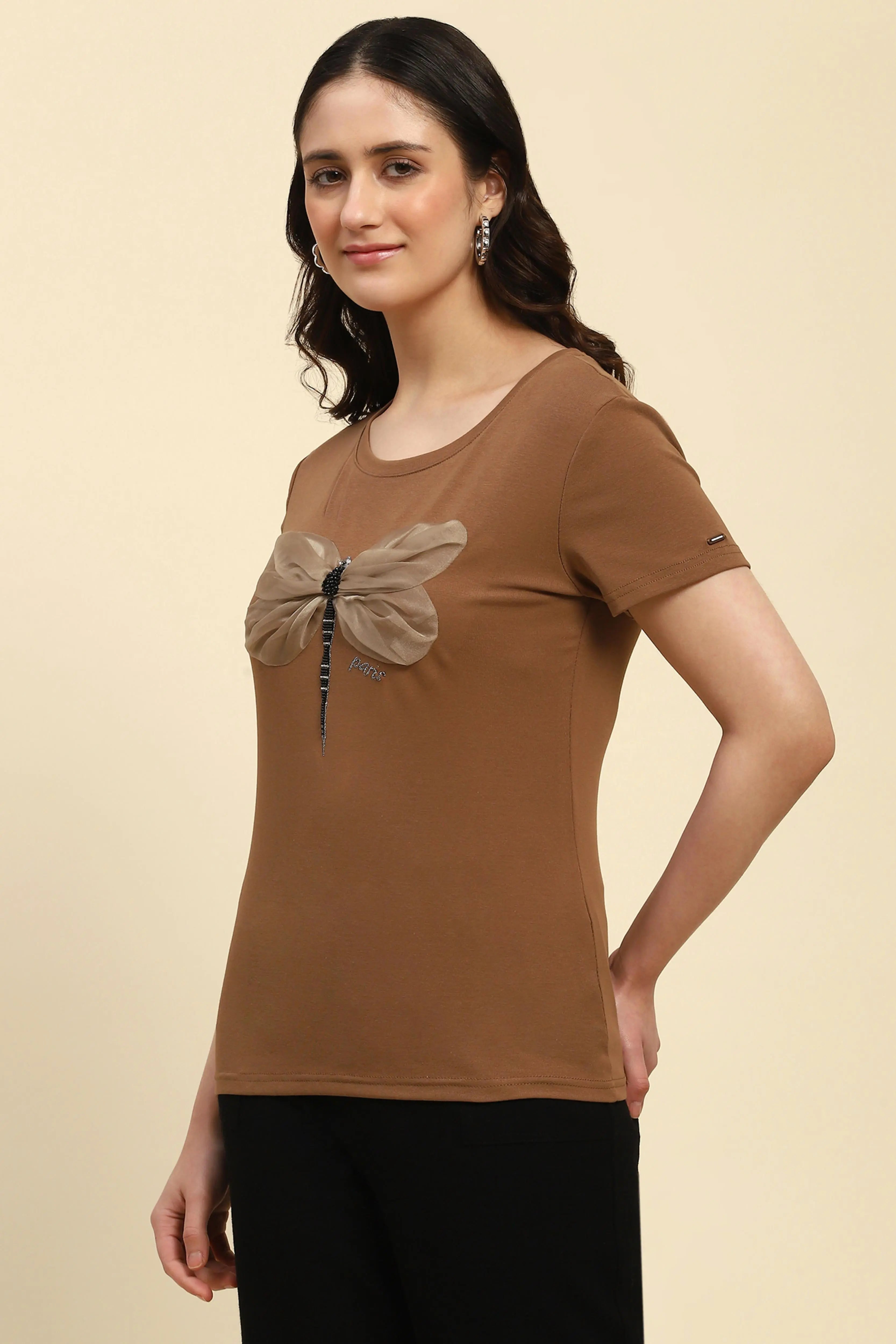 Brown Embroidered Cotton Top - Global Republic