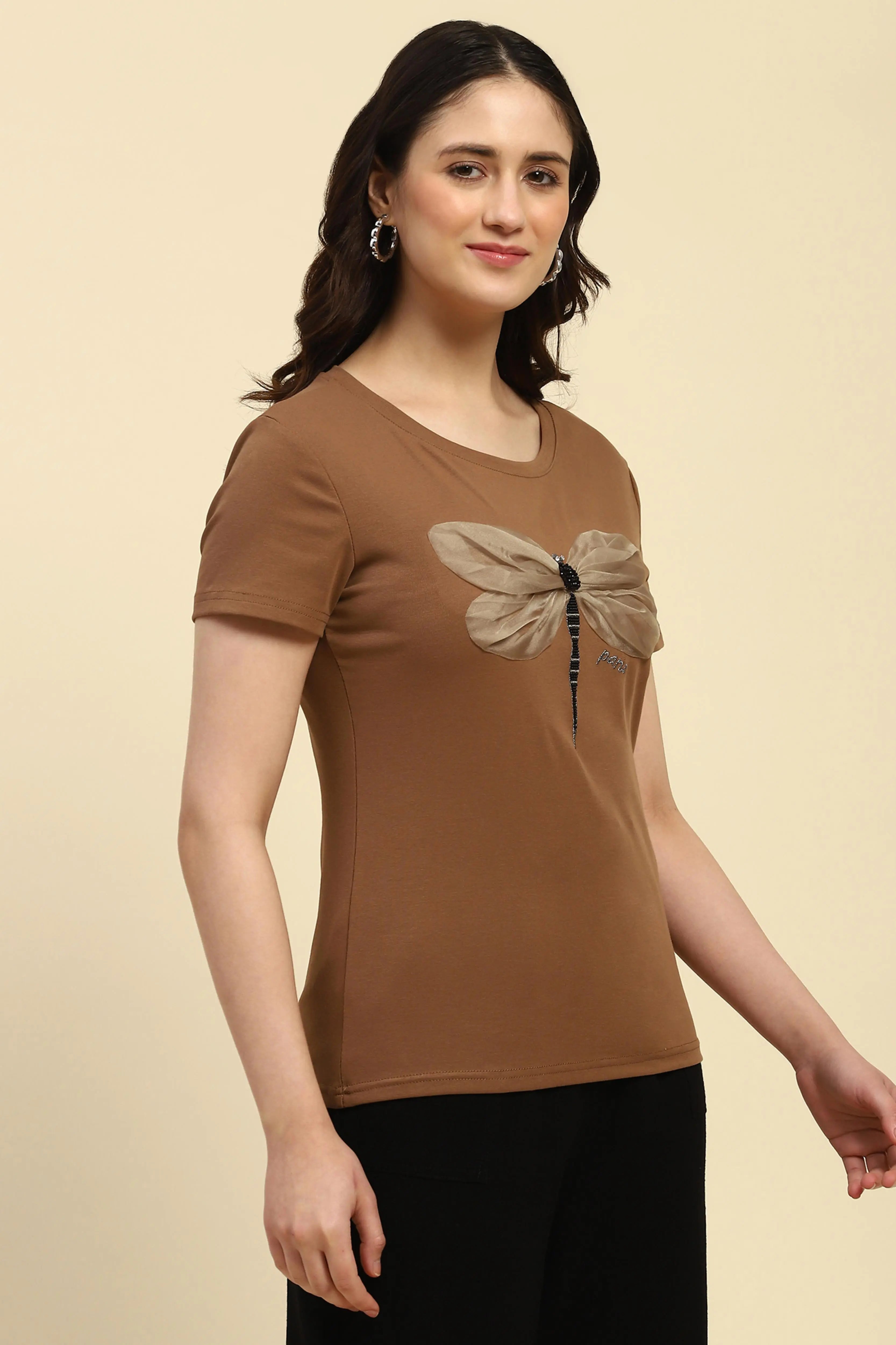 Brown Embroidered Cotton Top - Global Republic