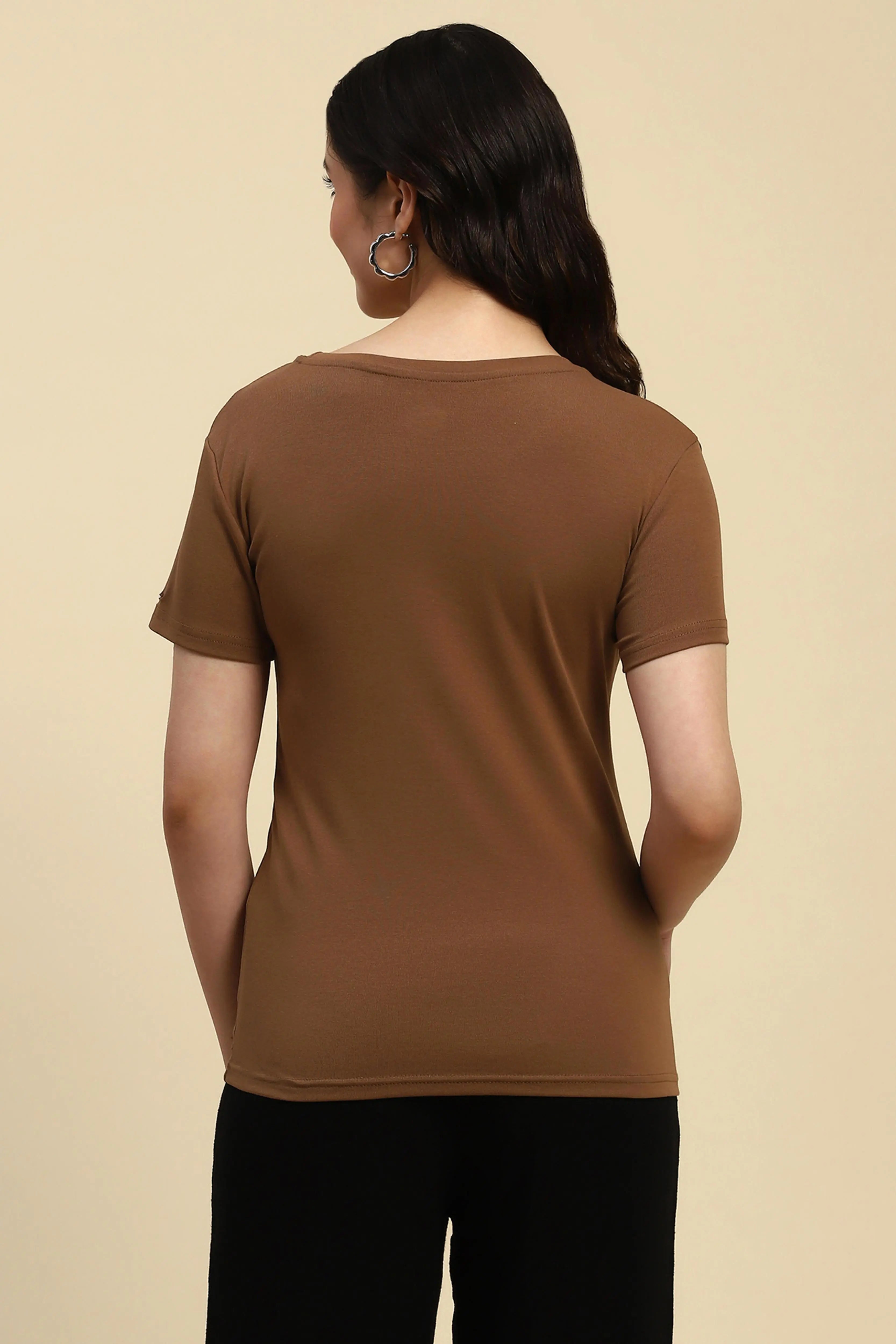Brown Embroidered Cotton Top - Global Republic