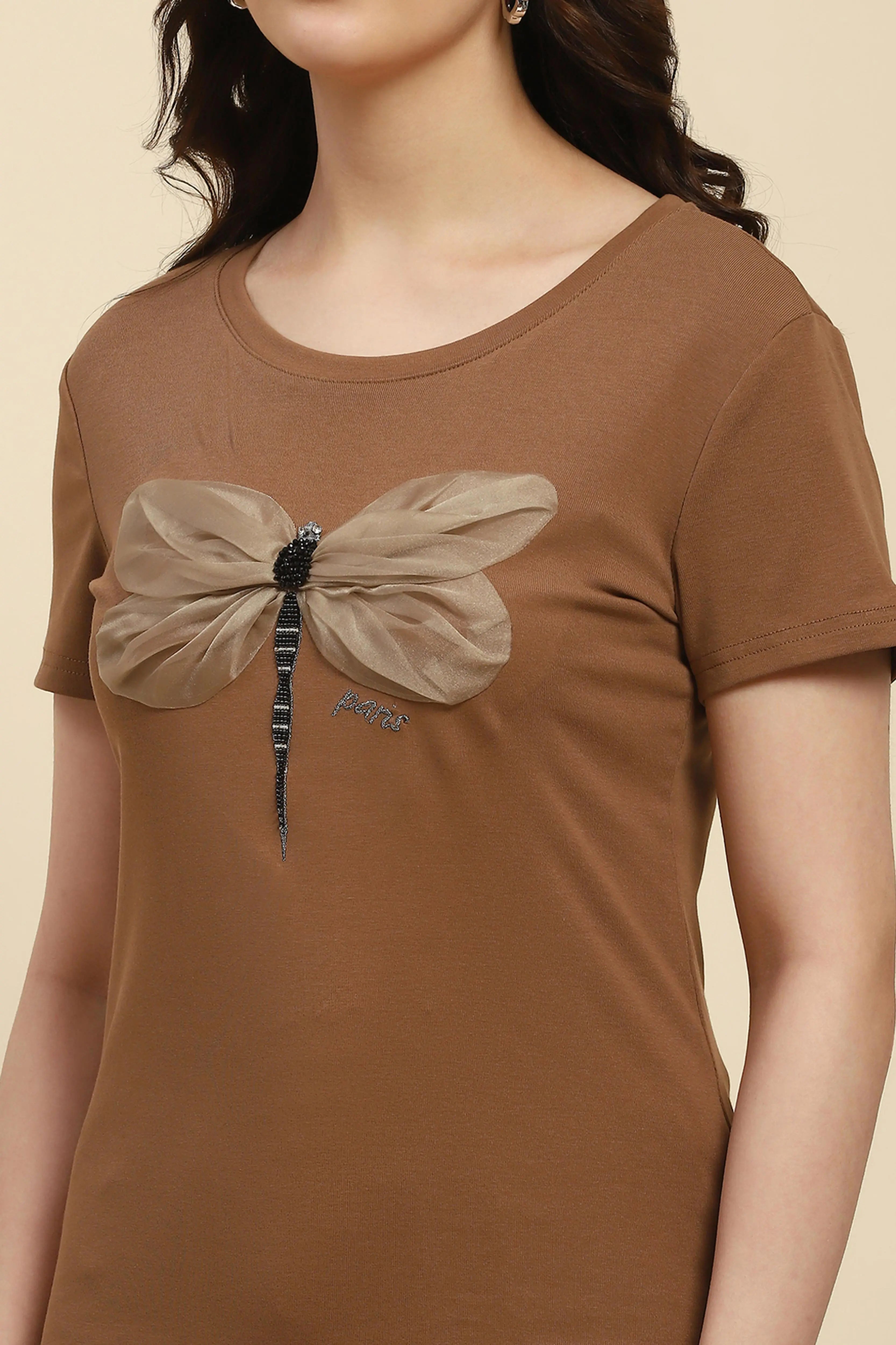 Brown Embroidered Cotton Top - Global Republic