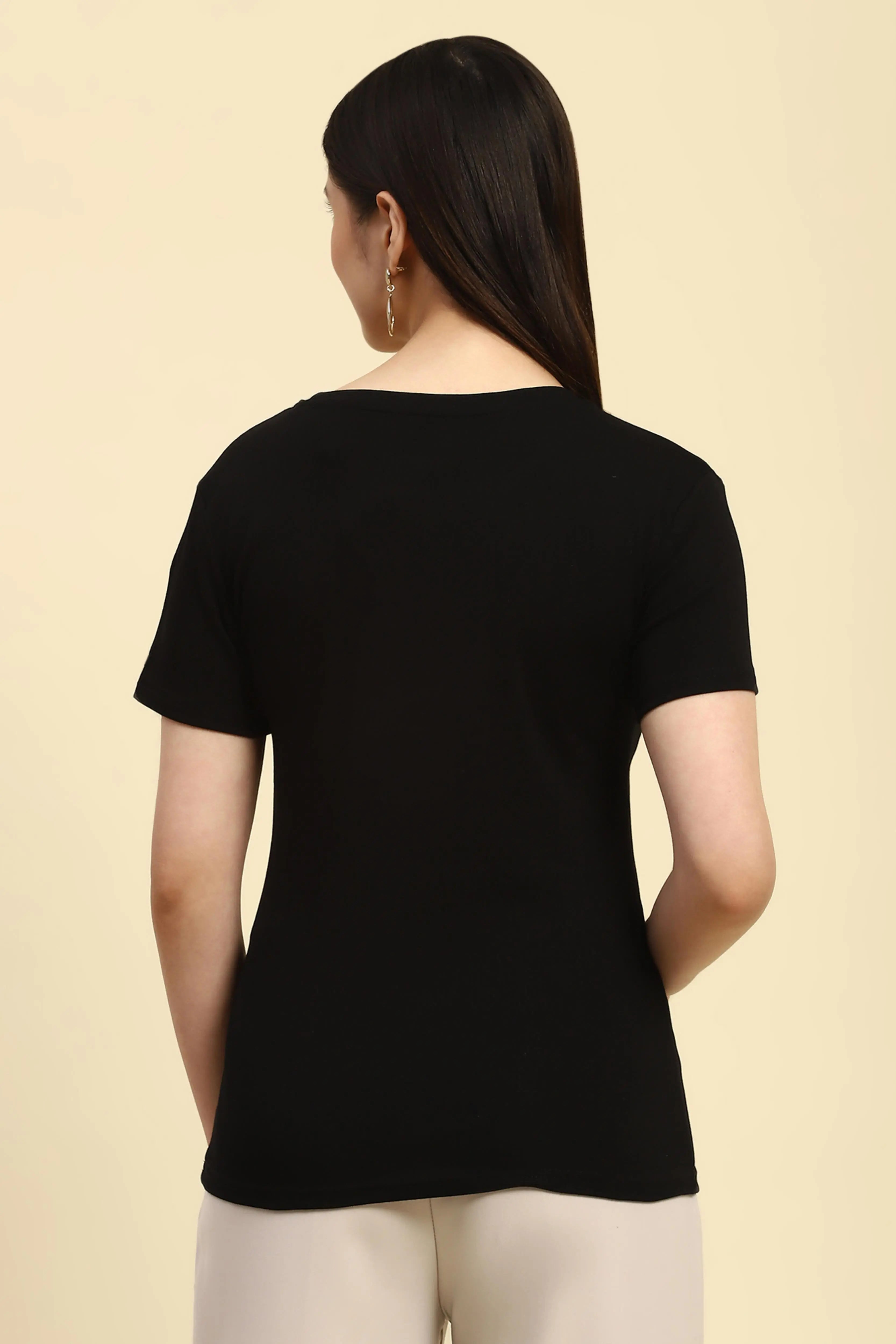 Black Embellished Cotton Top - Global Republic