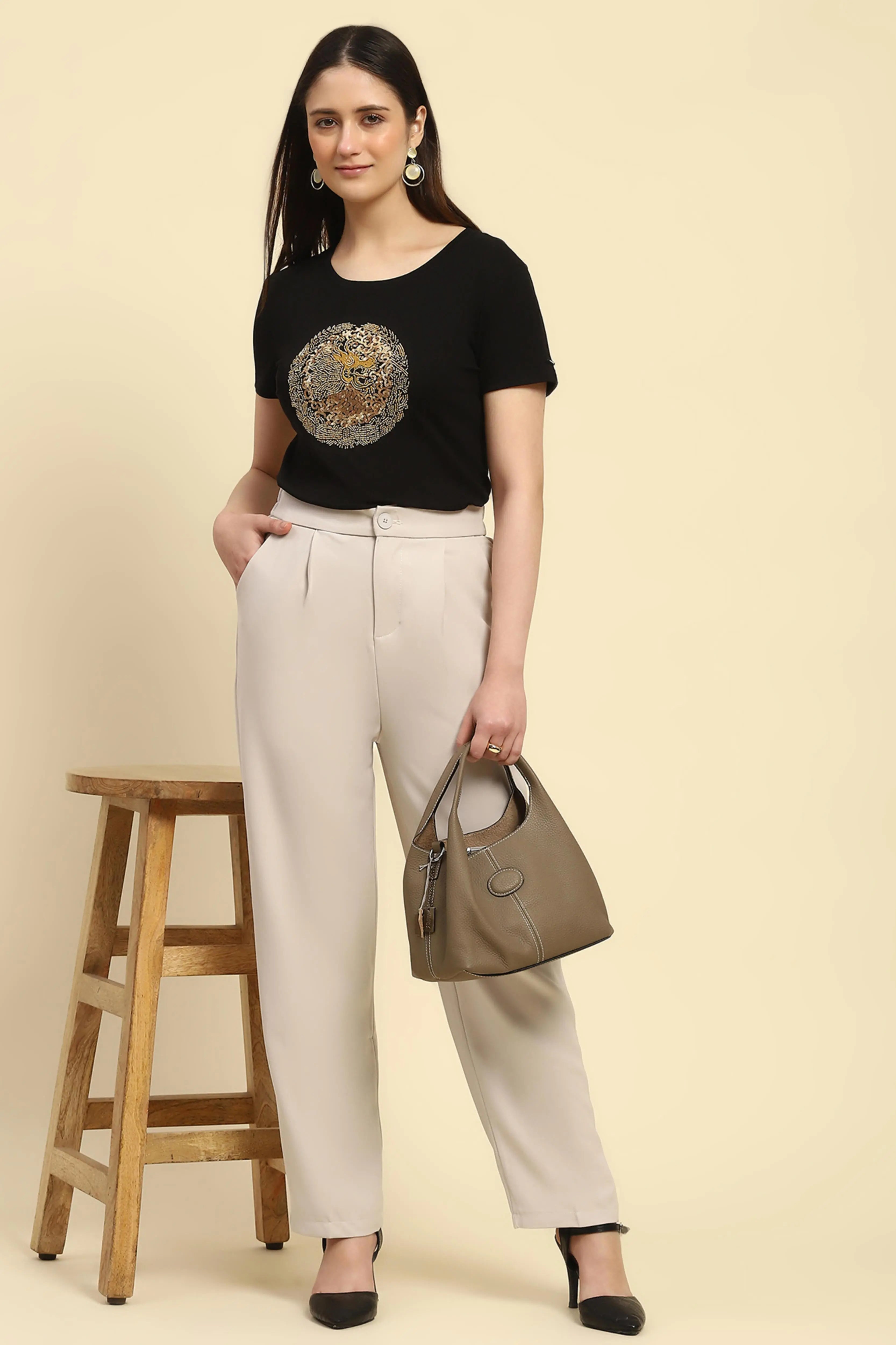 Black Embellished Cotton Top - Global Republic