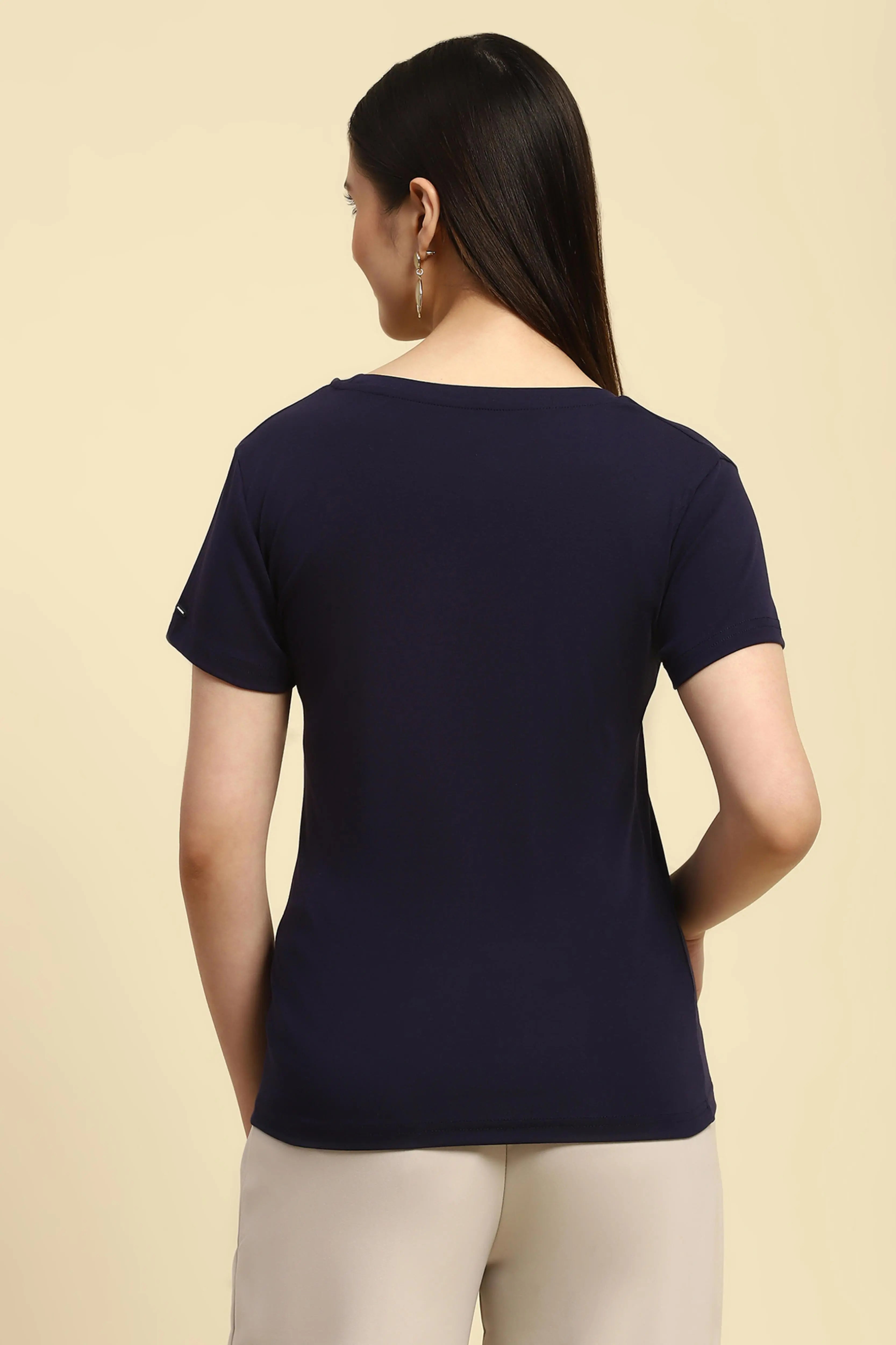 Navy Cotton Embroidered Top - Global Republic