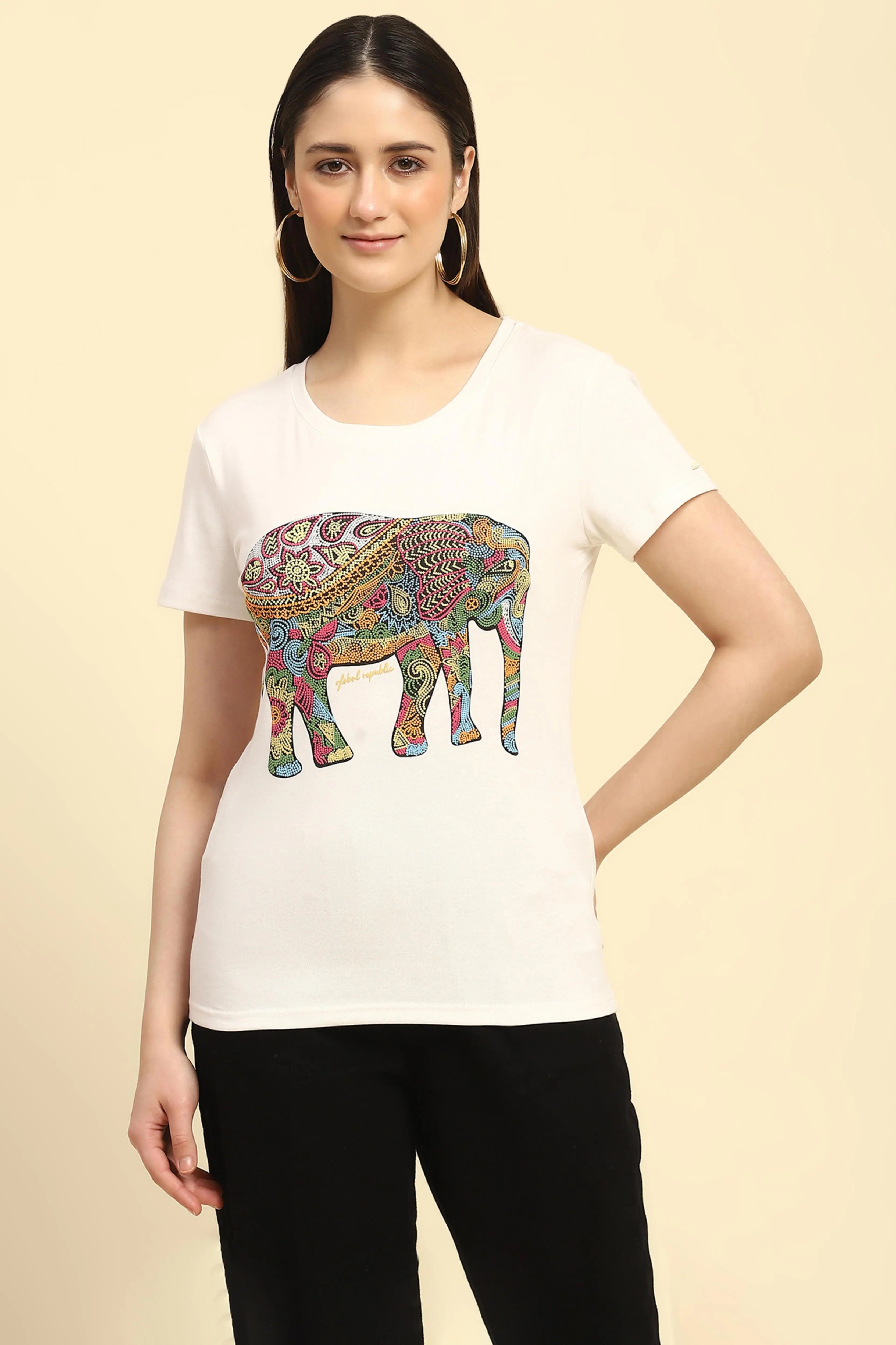 Ecru Graphic Cotton Regular Fit Top - Global Republic
