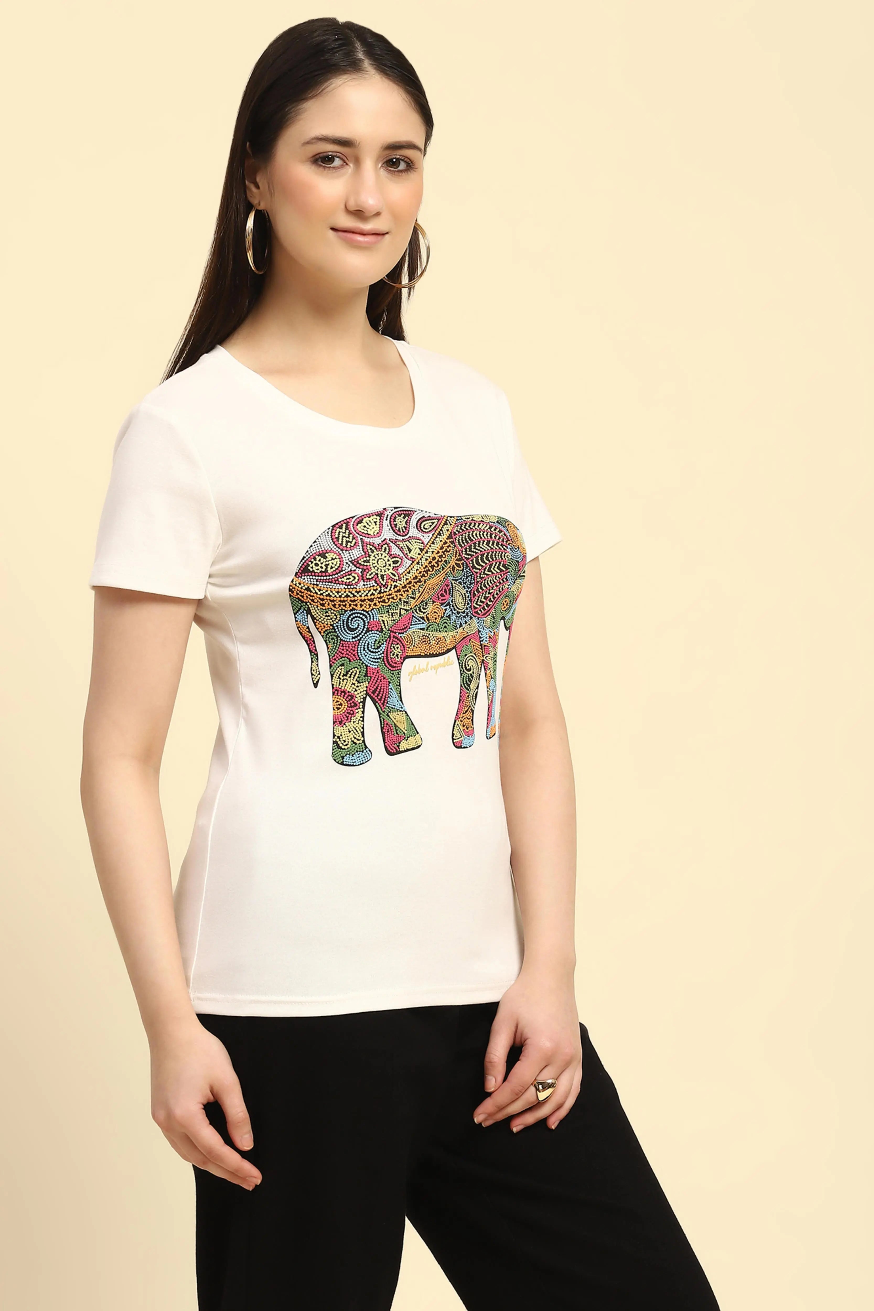 Ecru Graphic Cotton Regular Fit Top - Global Republic