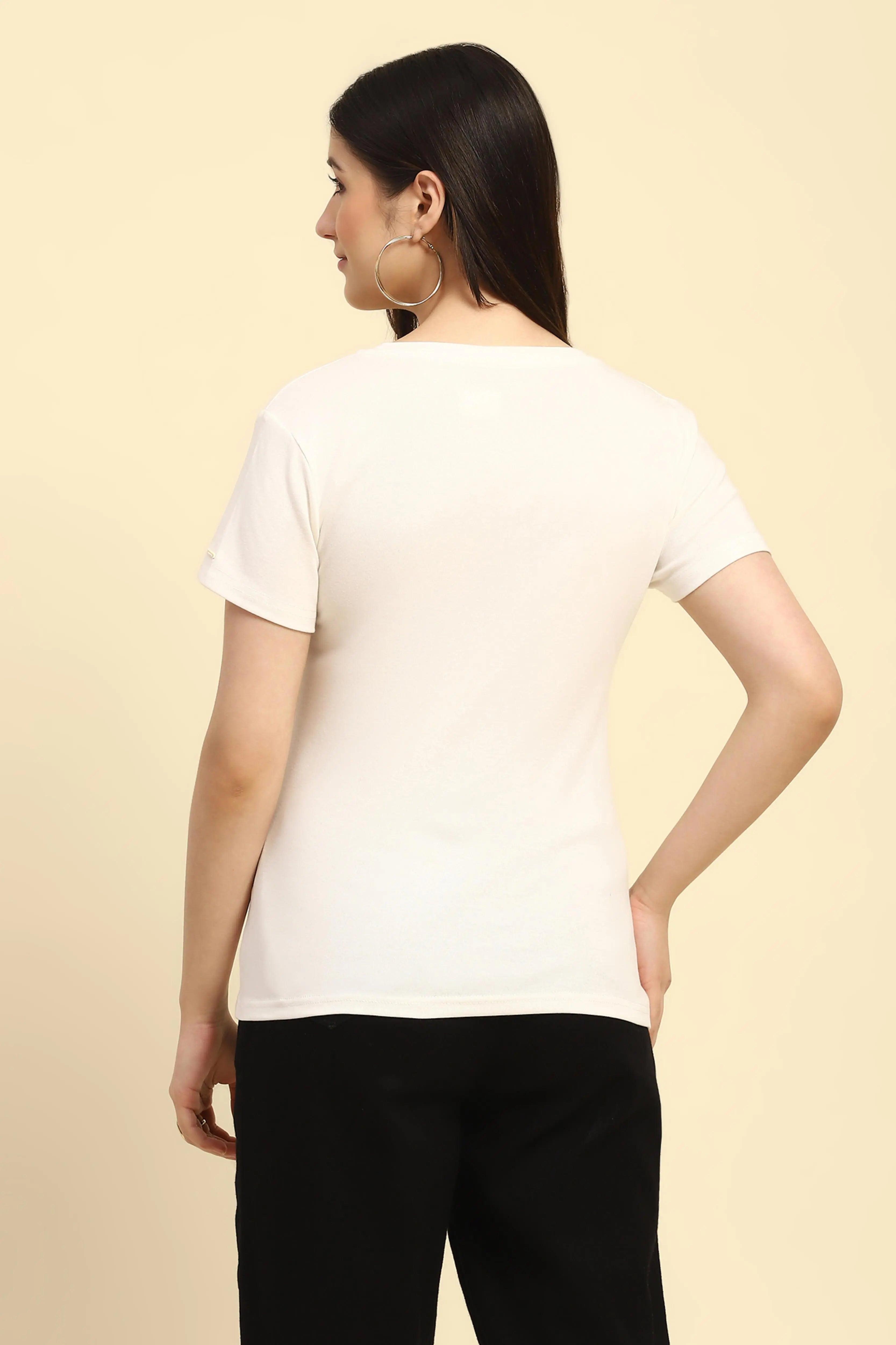 Ecru Graphic Cotton Regular Fit Top - Global Republic