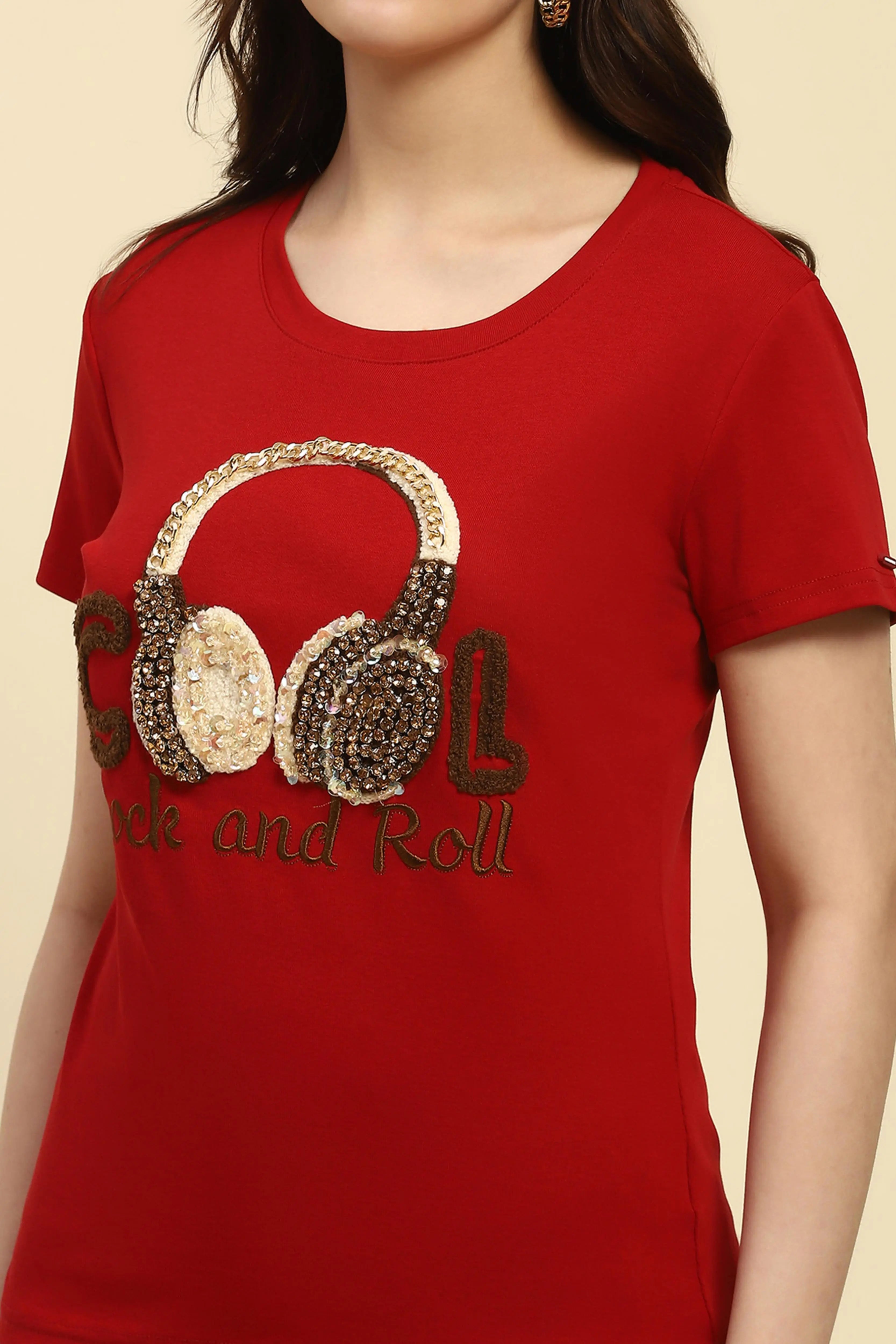Red Quirky Embellished Cotton Top - Global Republic