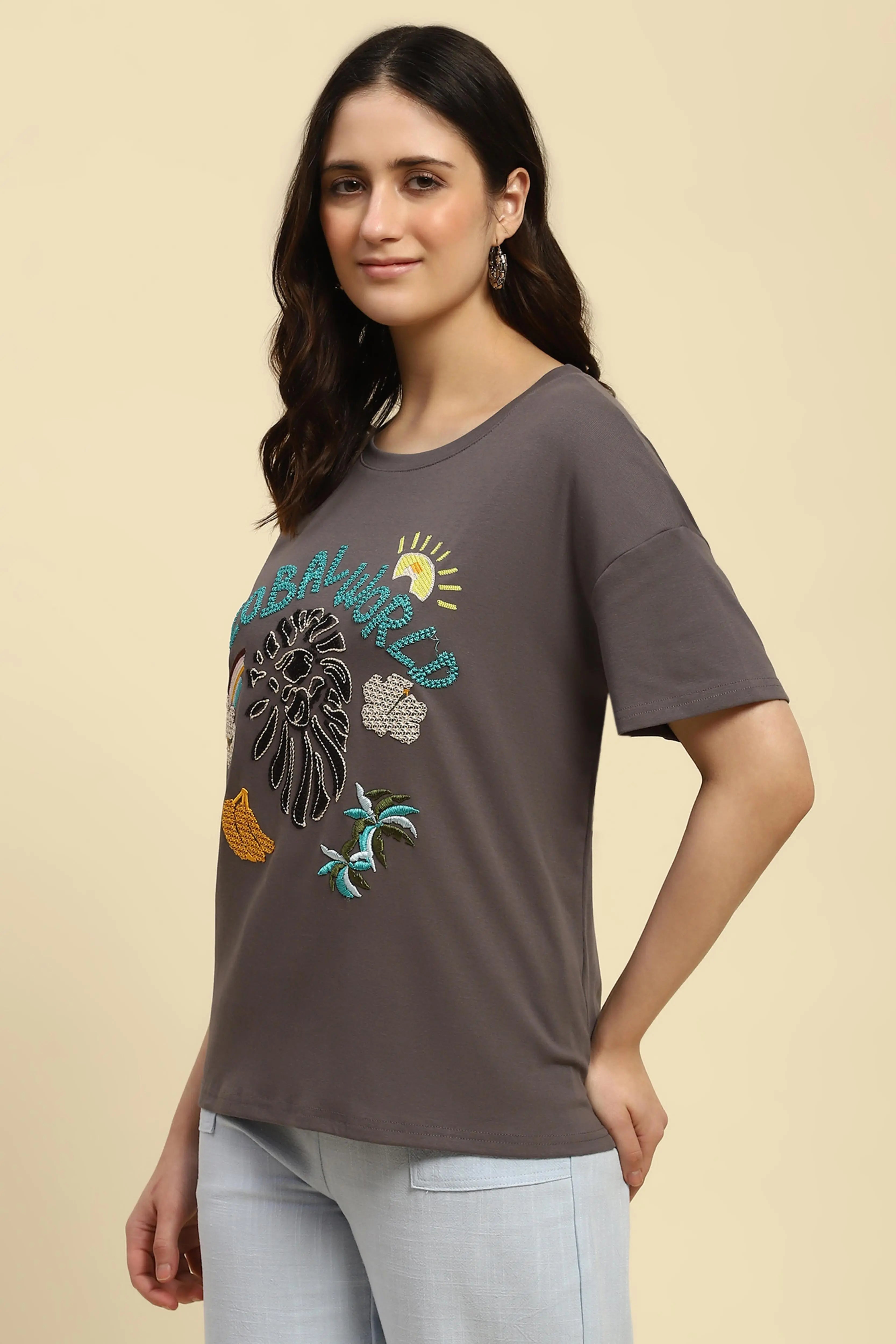 Oversized Embroidered Cotton Top - Global Republic
