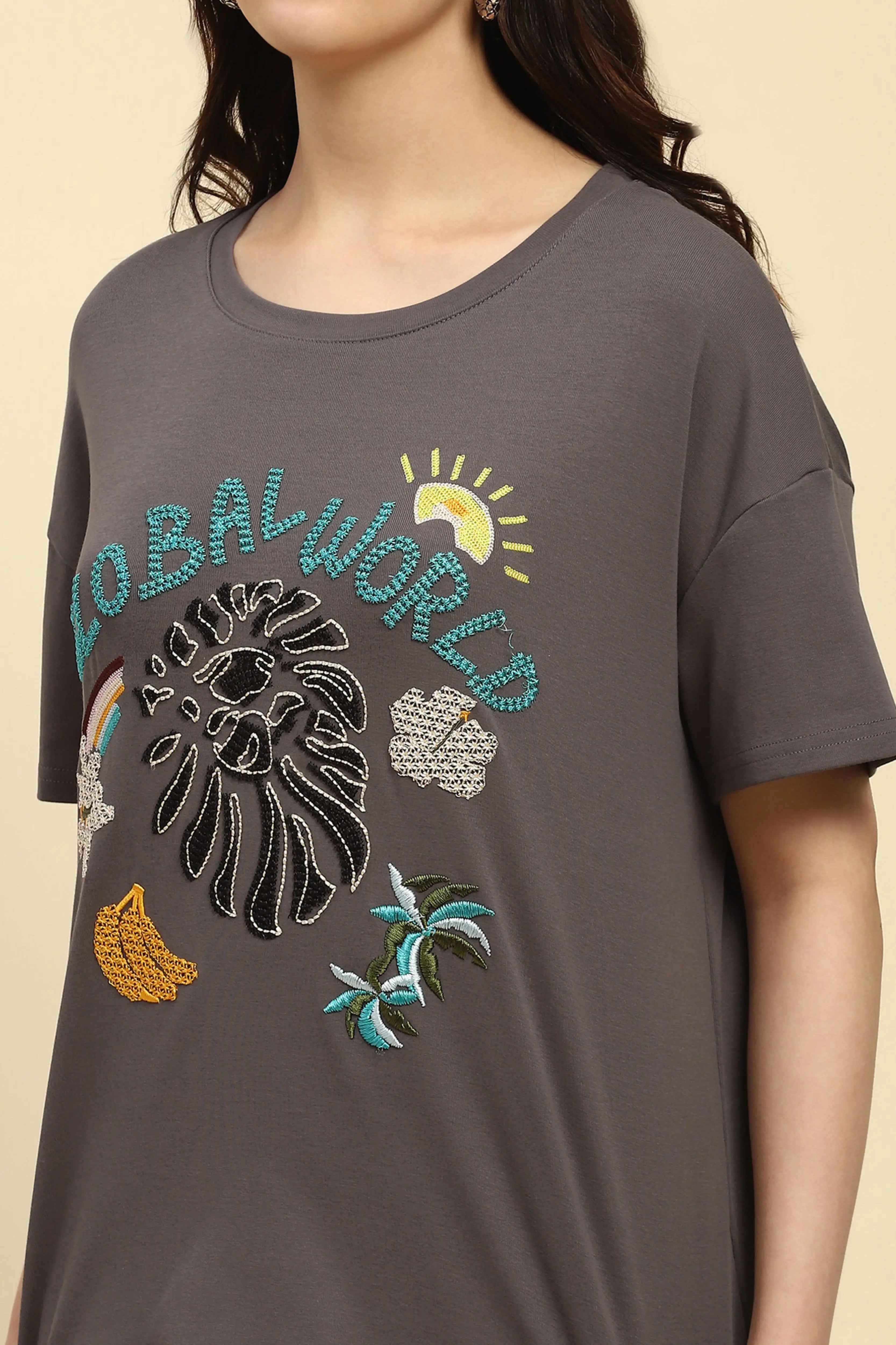 Oversized Embroidered Cotton Top - Global Republic