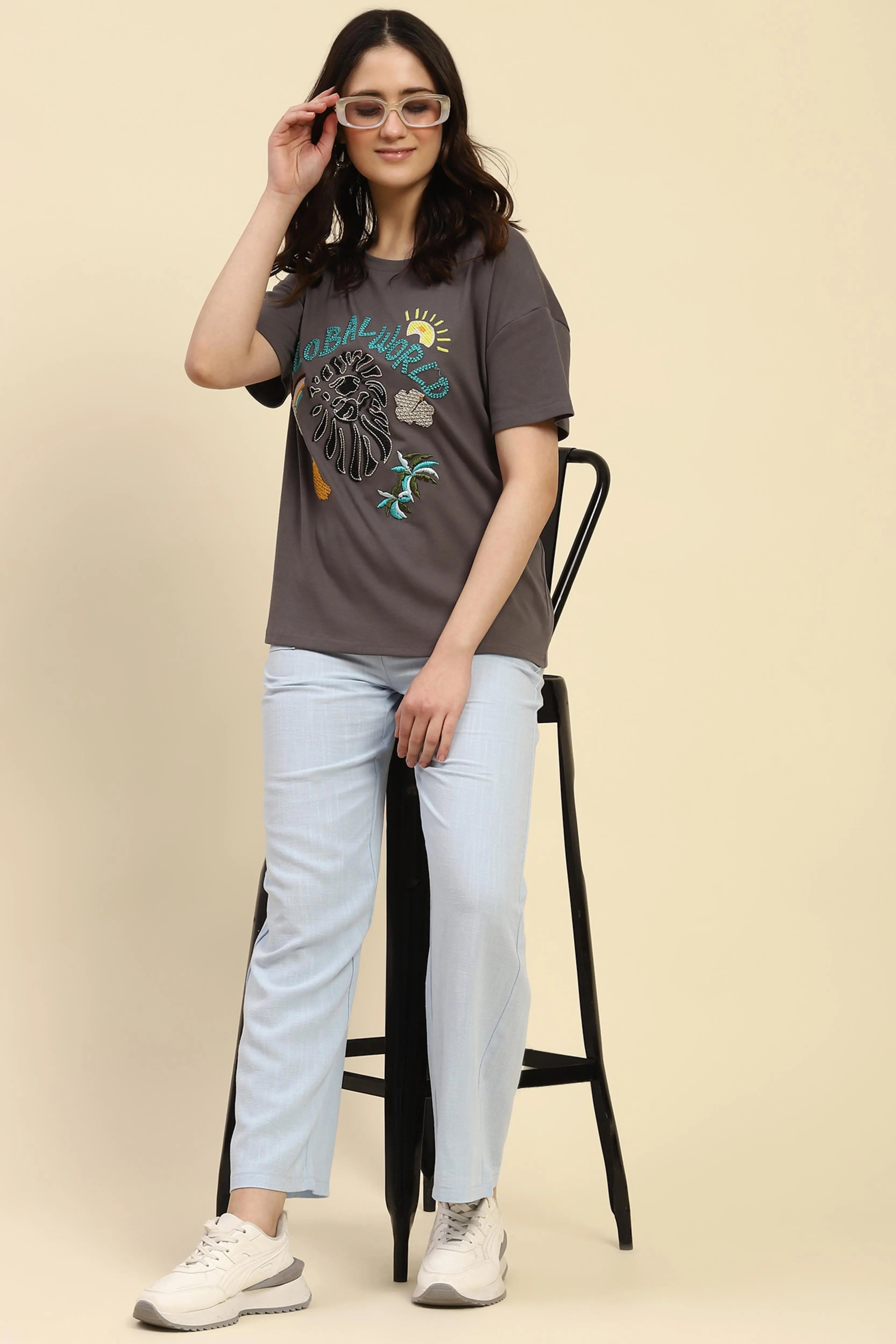 Oversized Embroidered Cotton Top - Global Republic