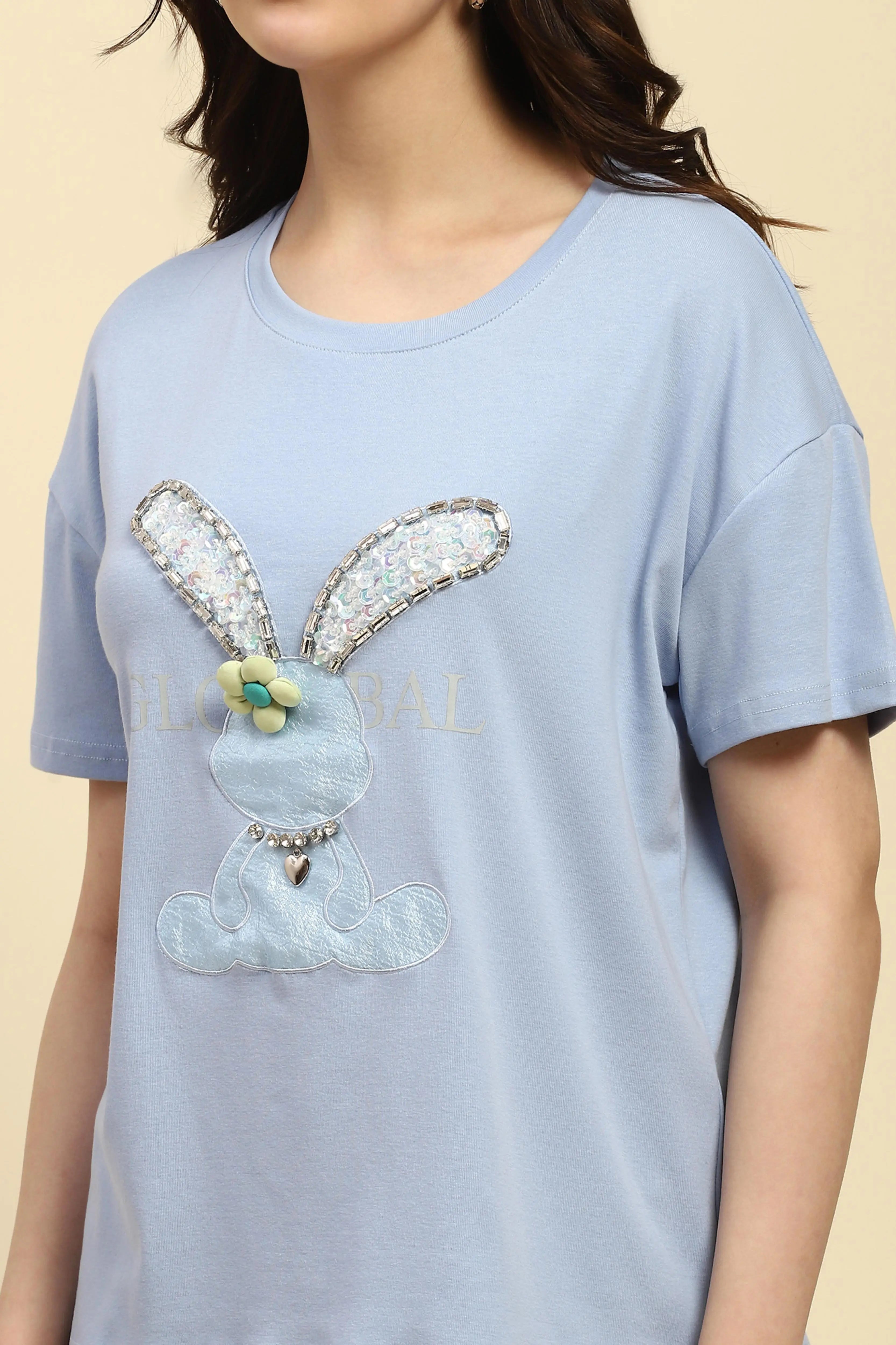 Blue Embroidered Cotton Loose Top - Global Republic