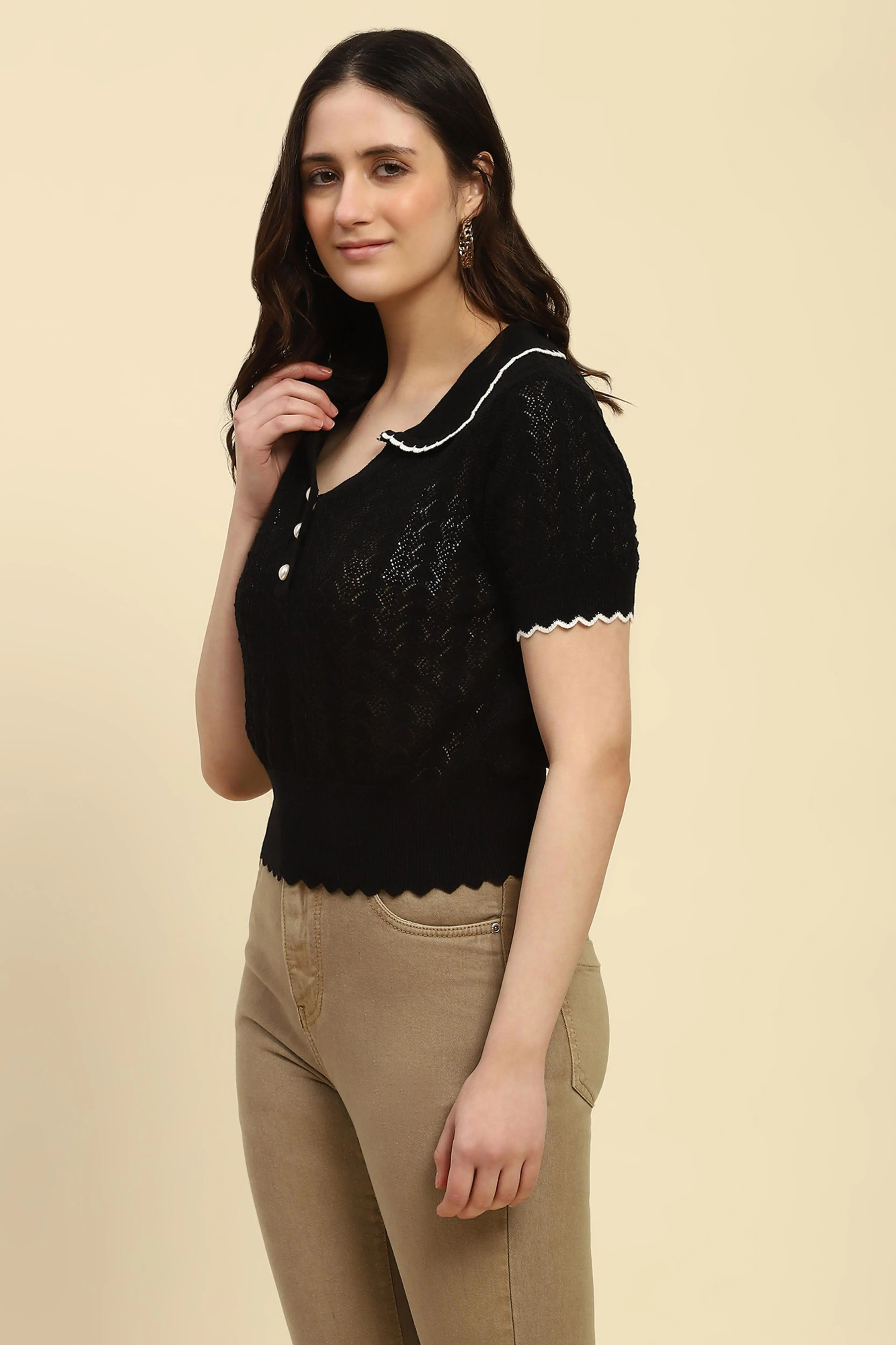 Textured Cotton Blend Crop Top - Global Republic