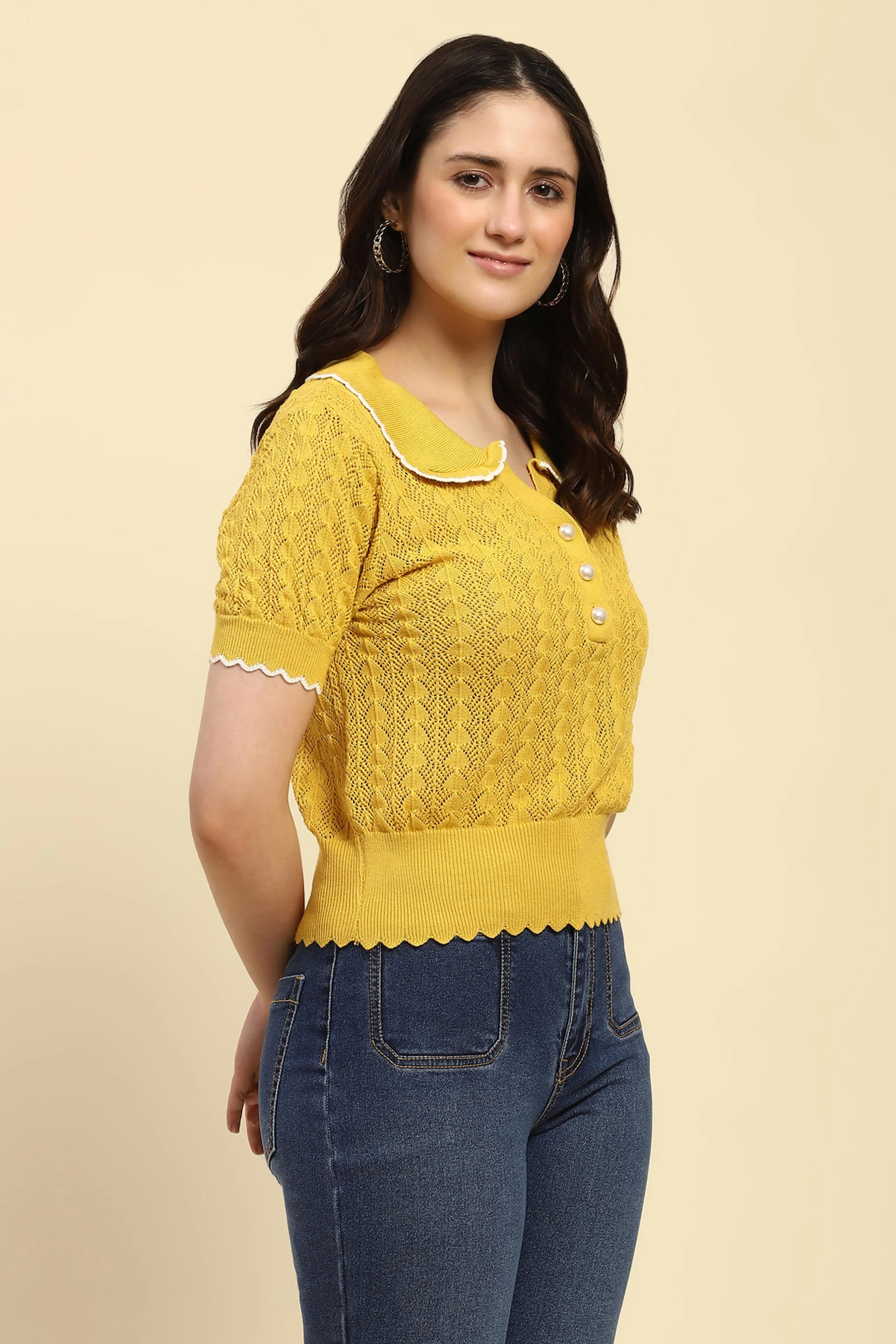 Yellow Cotton Blend Crop Top - Global Republic