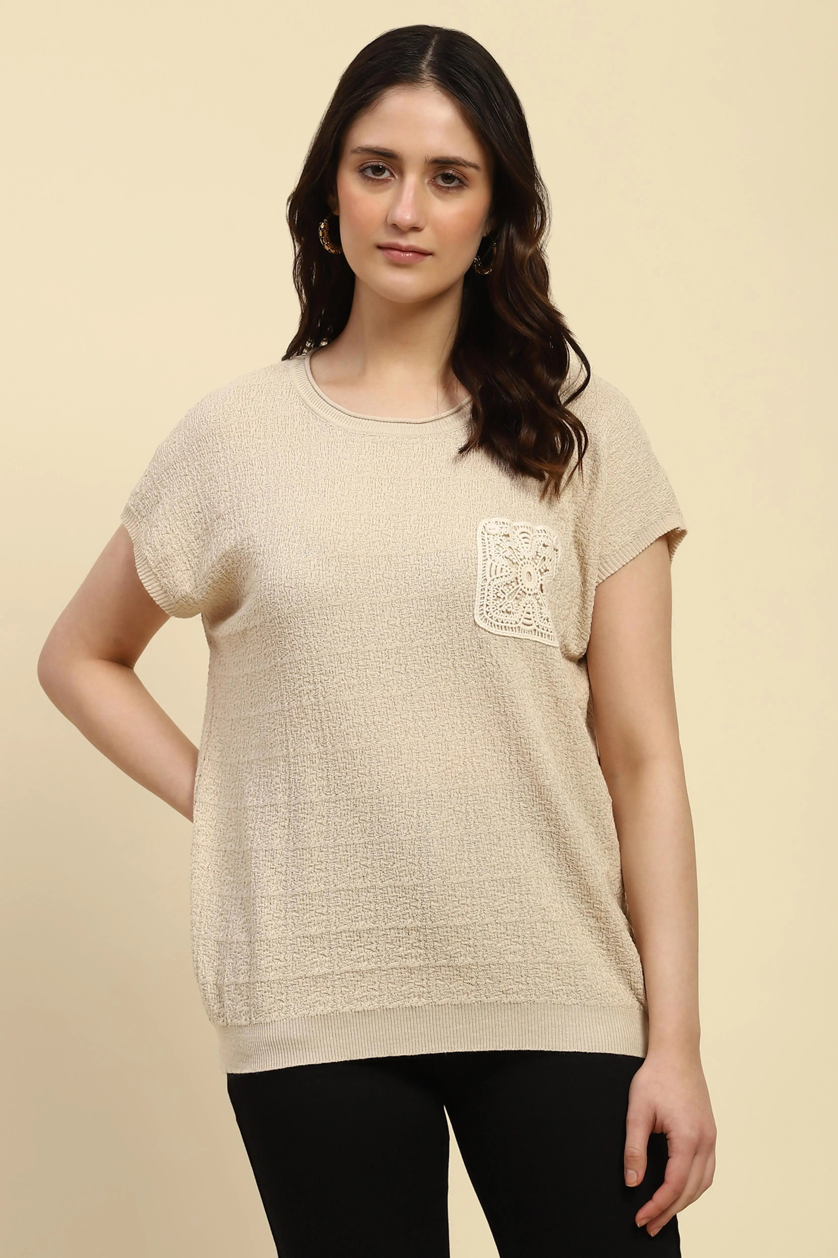 Natural Textured Viscose Boxy Top - Global Republic