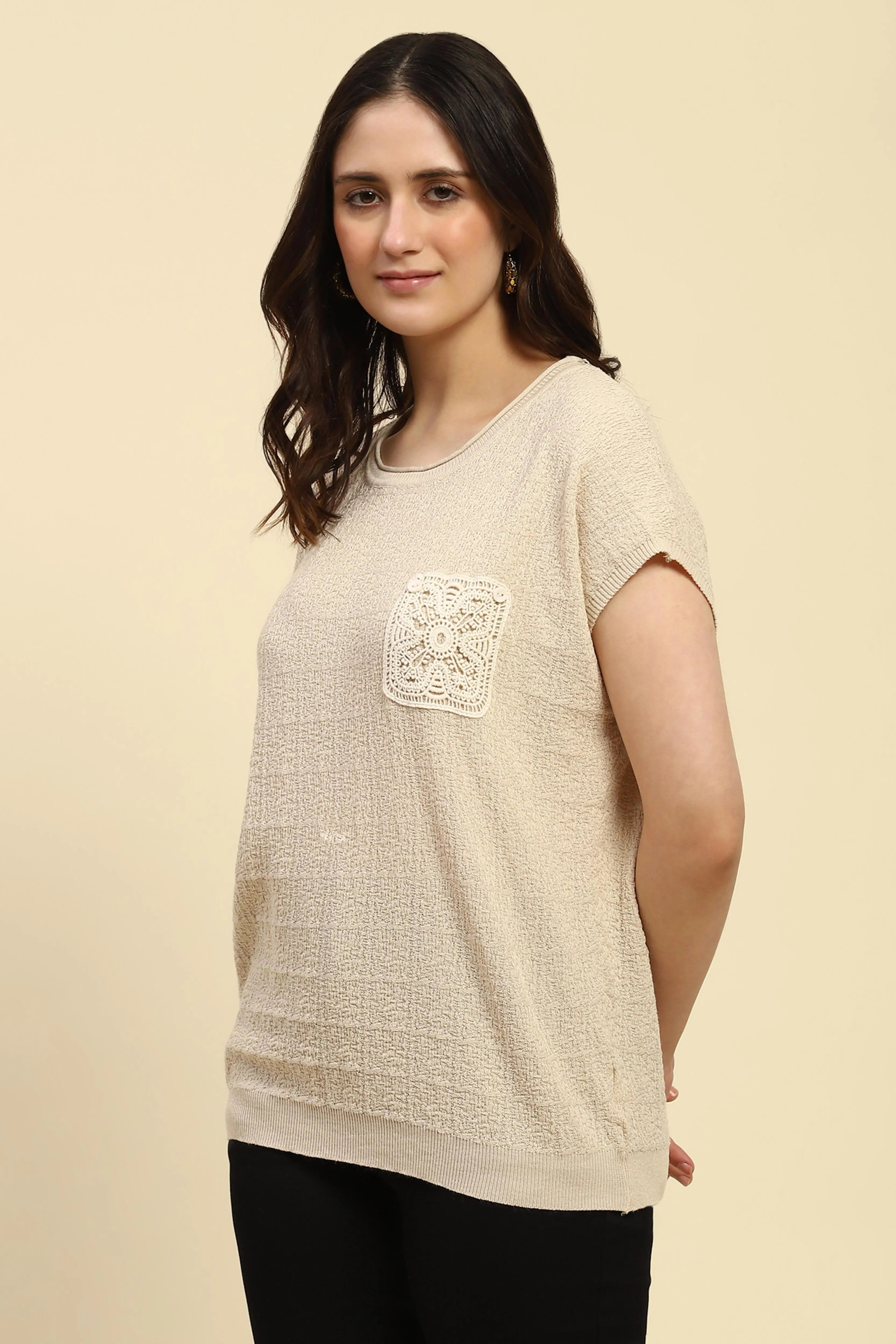 Natural Textured Viscose Boxy Top - Global Republic