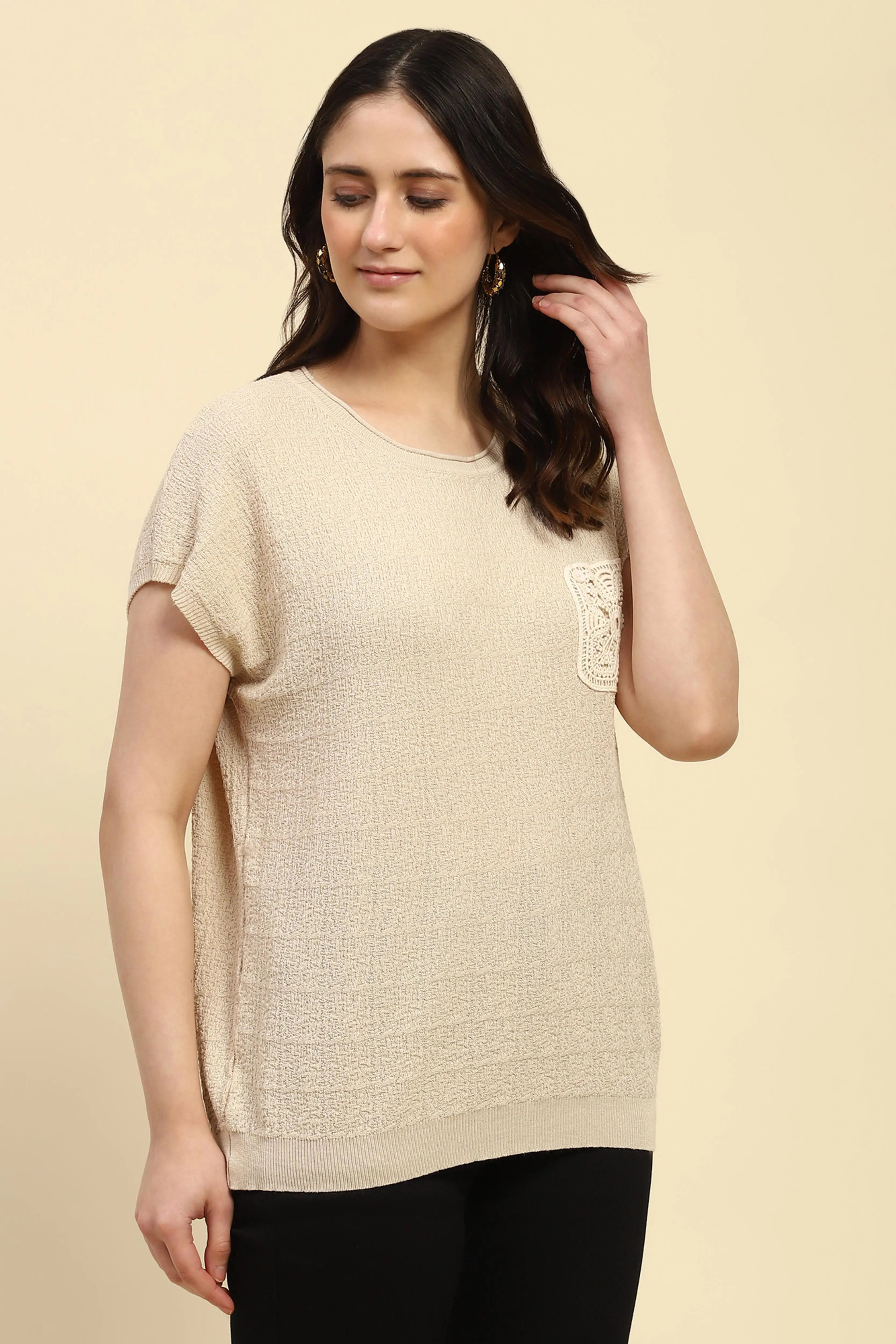 Natural Textured Viscose Boxy Top - Global Republic