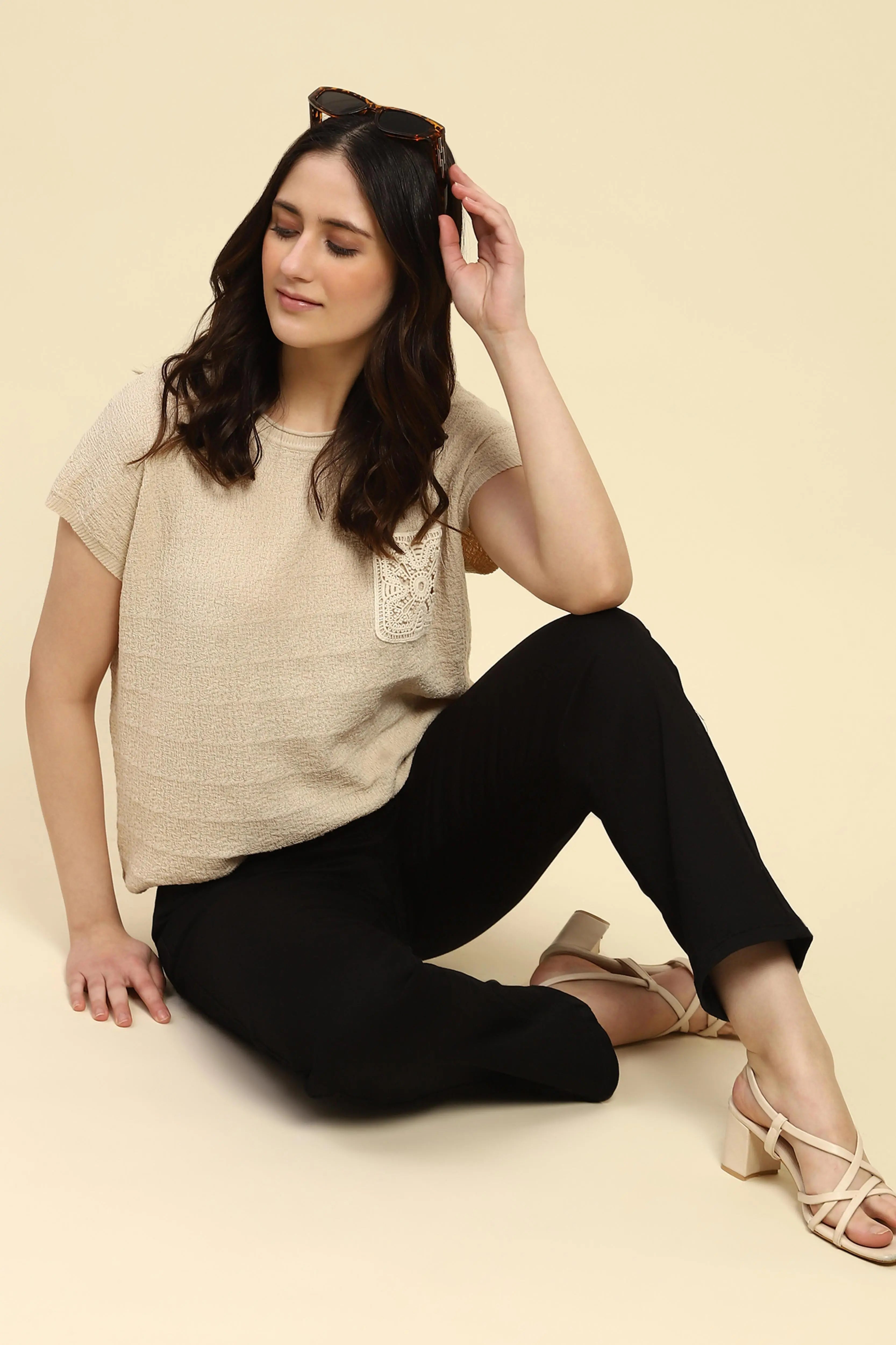 Natural Textured Viscose Boxy Top - Global Republic
