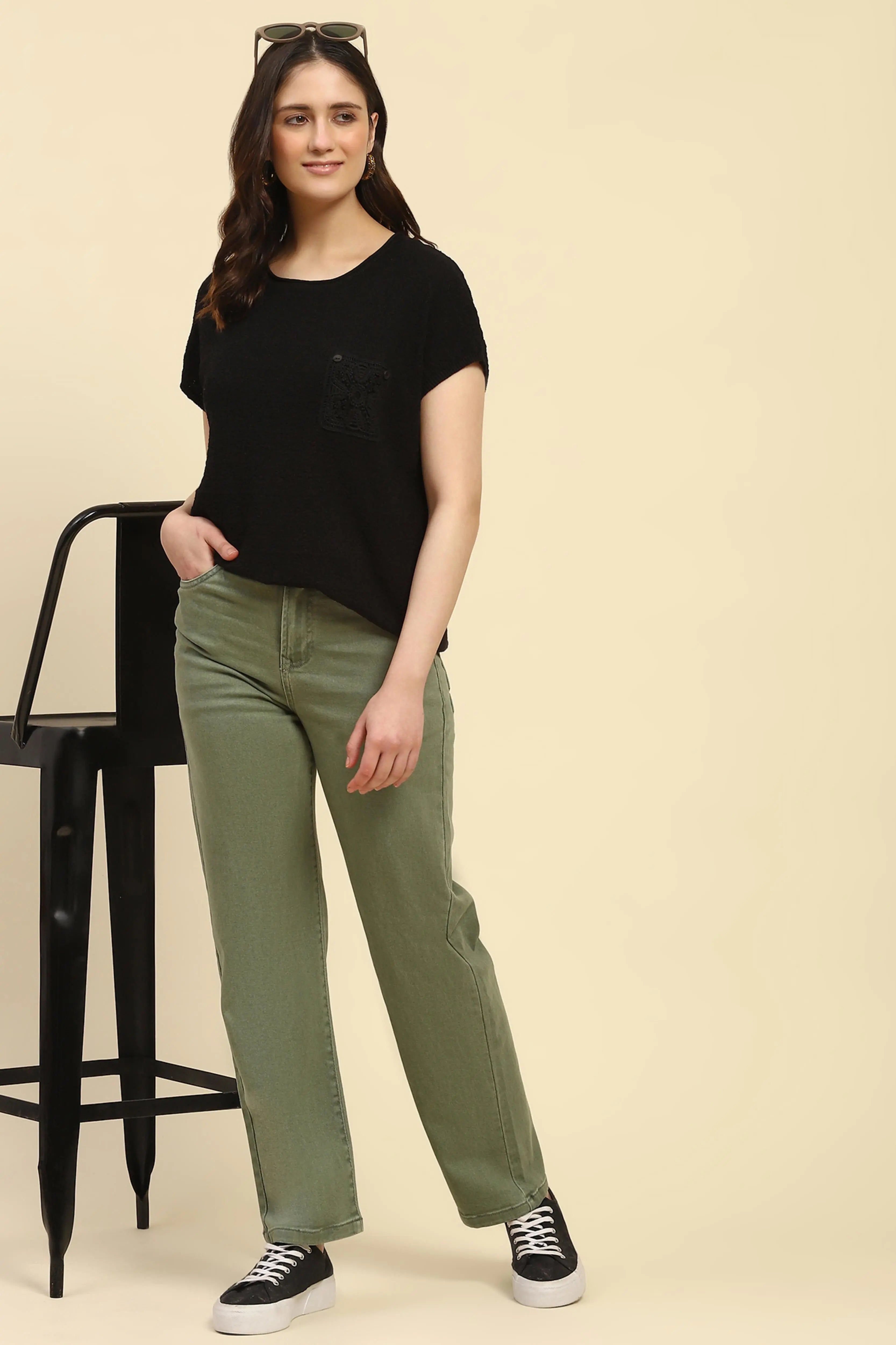 Black Textured Viscose Boxy Top - Global Republic