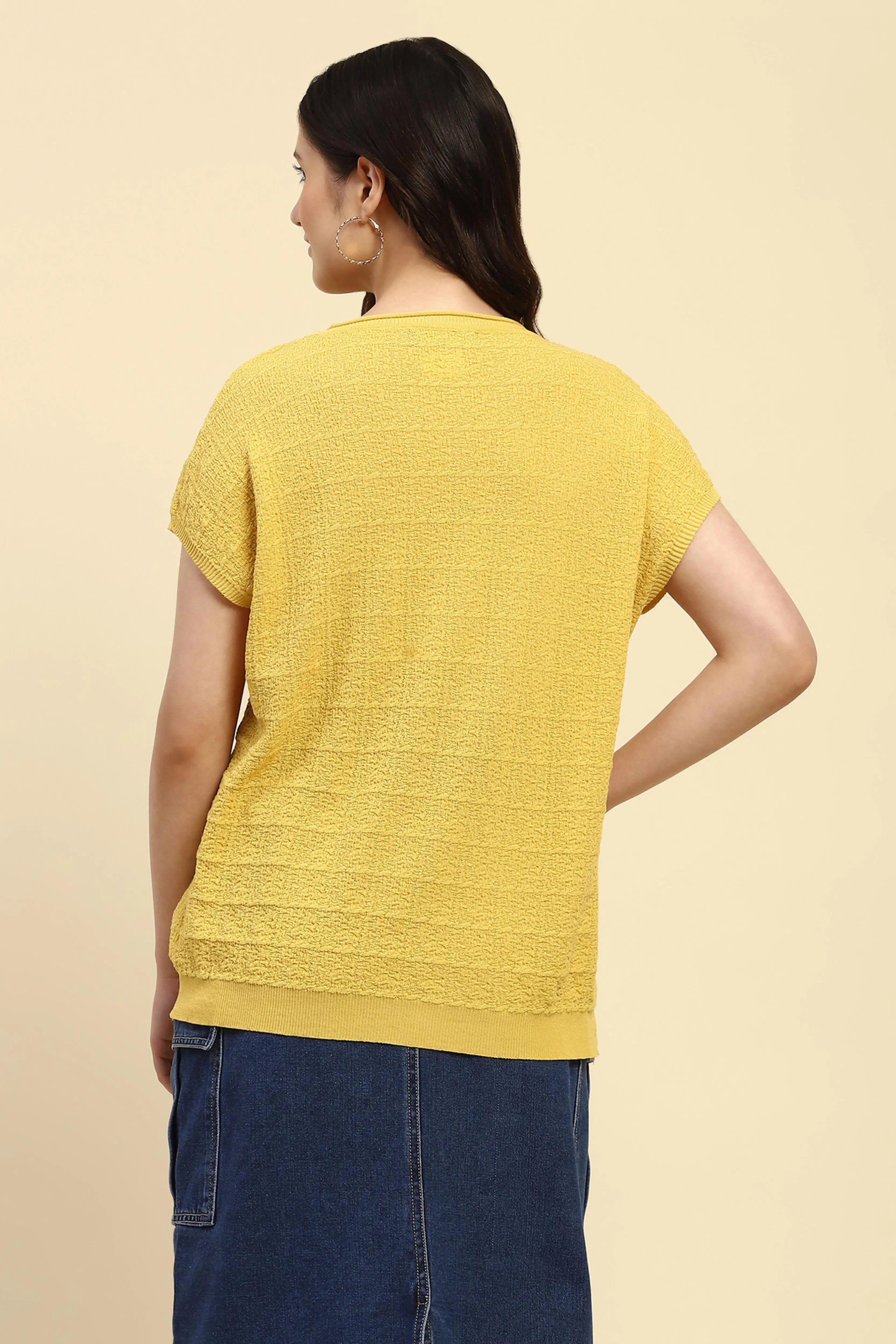 Mustard Textured Viscose Boxy Top - Global Republic
