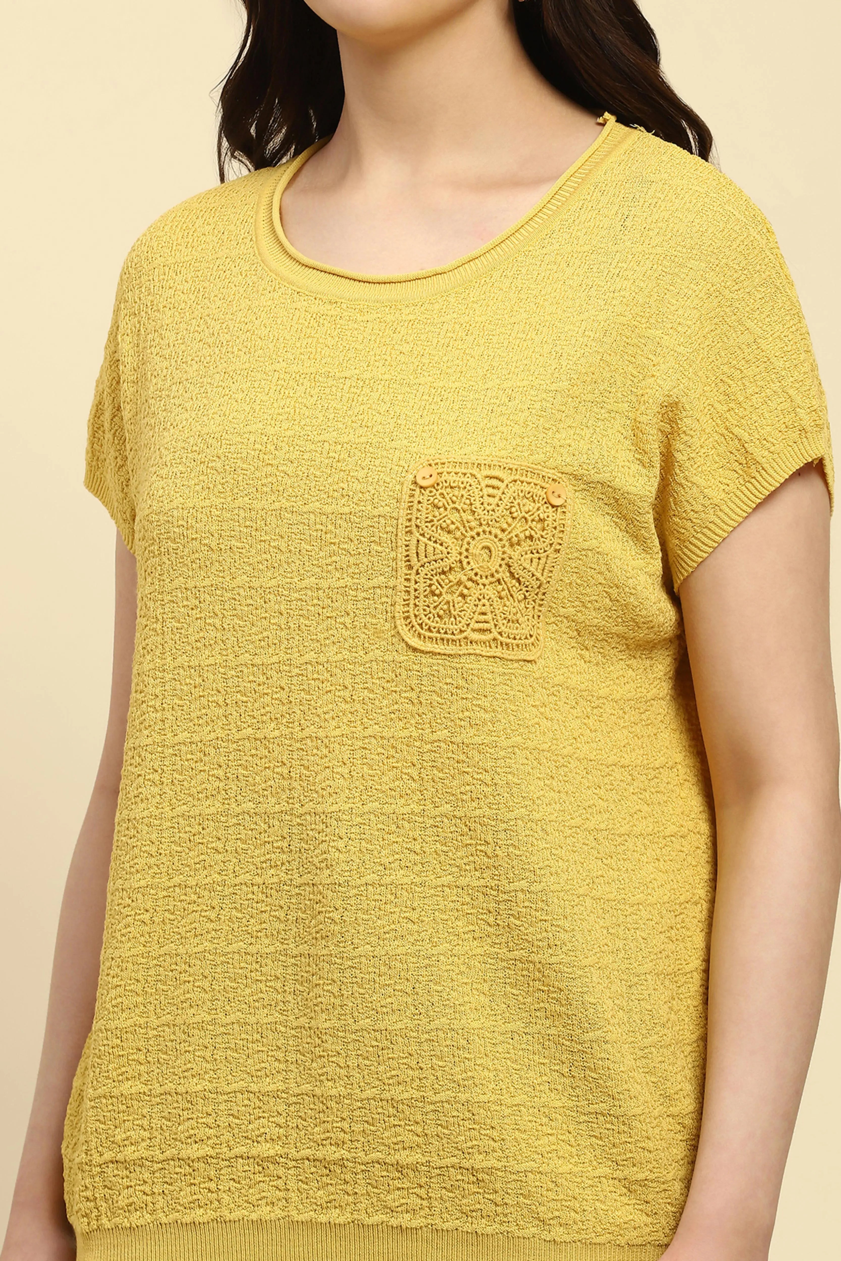 Mustard Textured Viscose Boxy Top - Global Republic