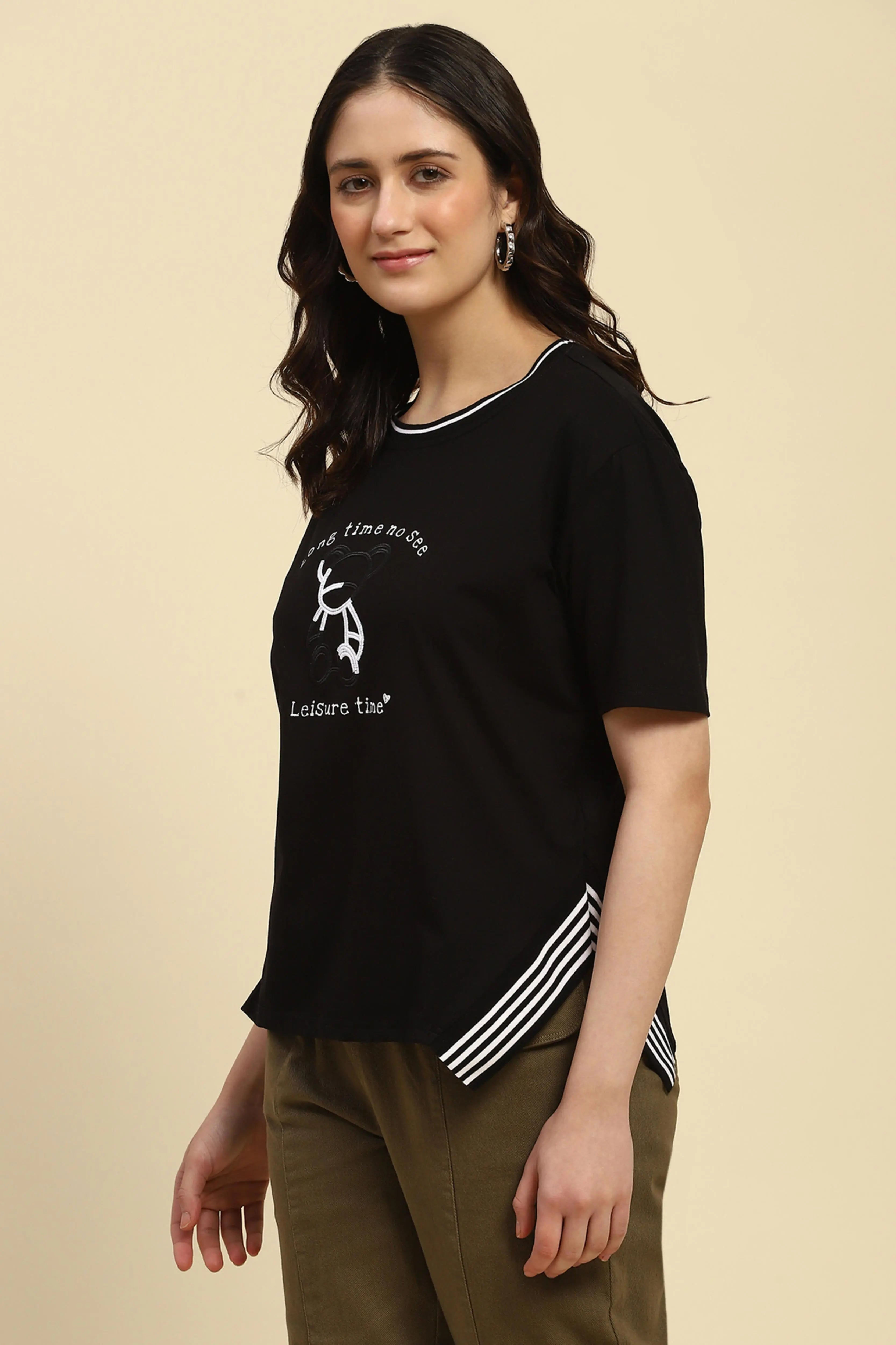 Black Embroidered Cotton Top - Global Republic