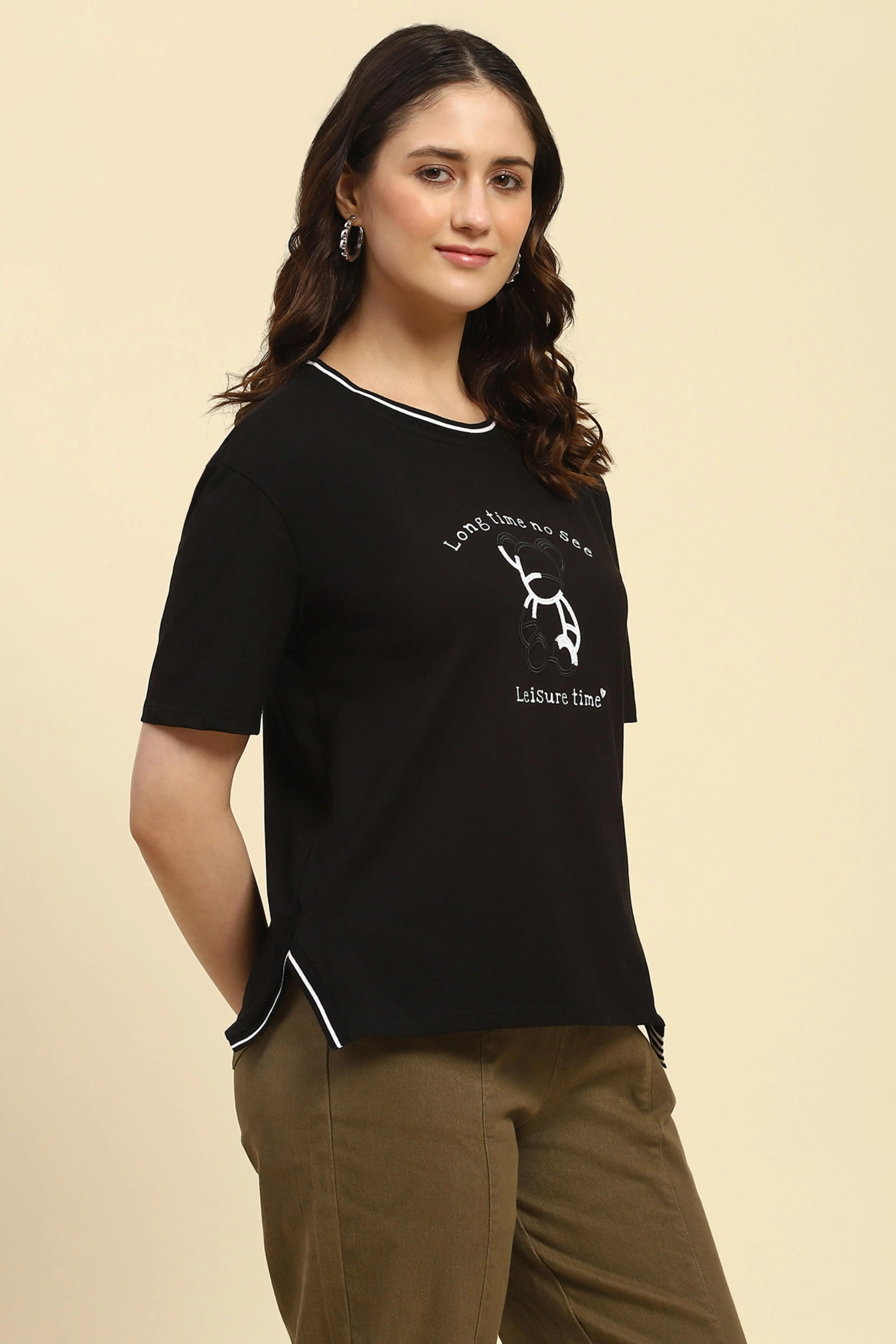 Black Embroidered Cotton Top - Global Republic