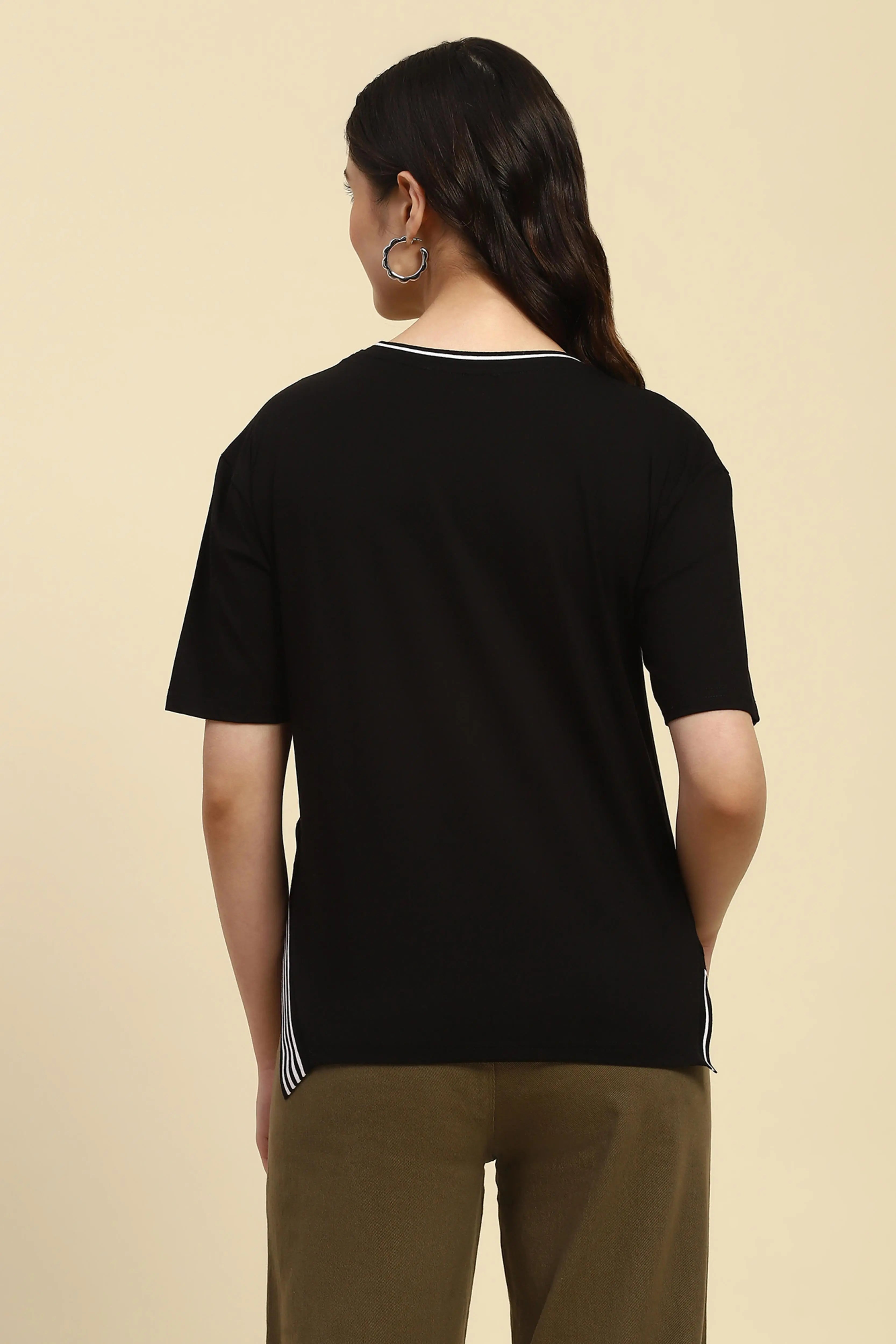 Black Embroidered Cotton Top - Global Republic