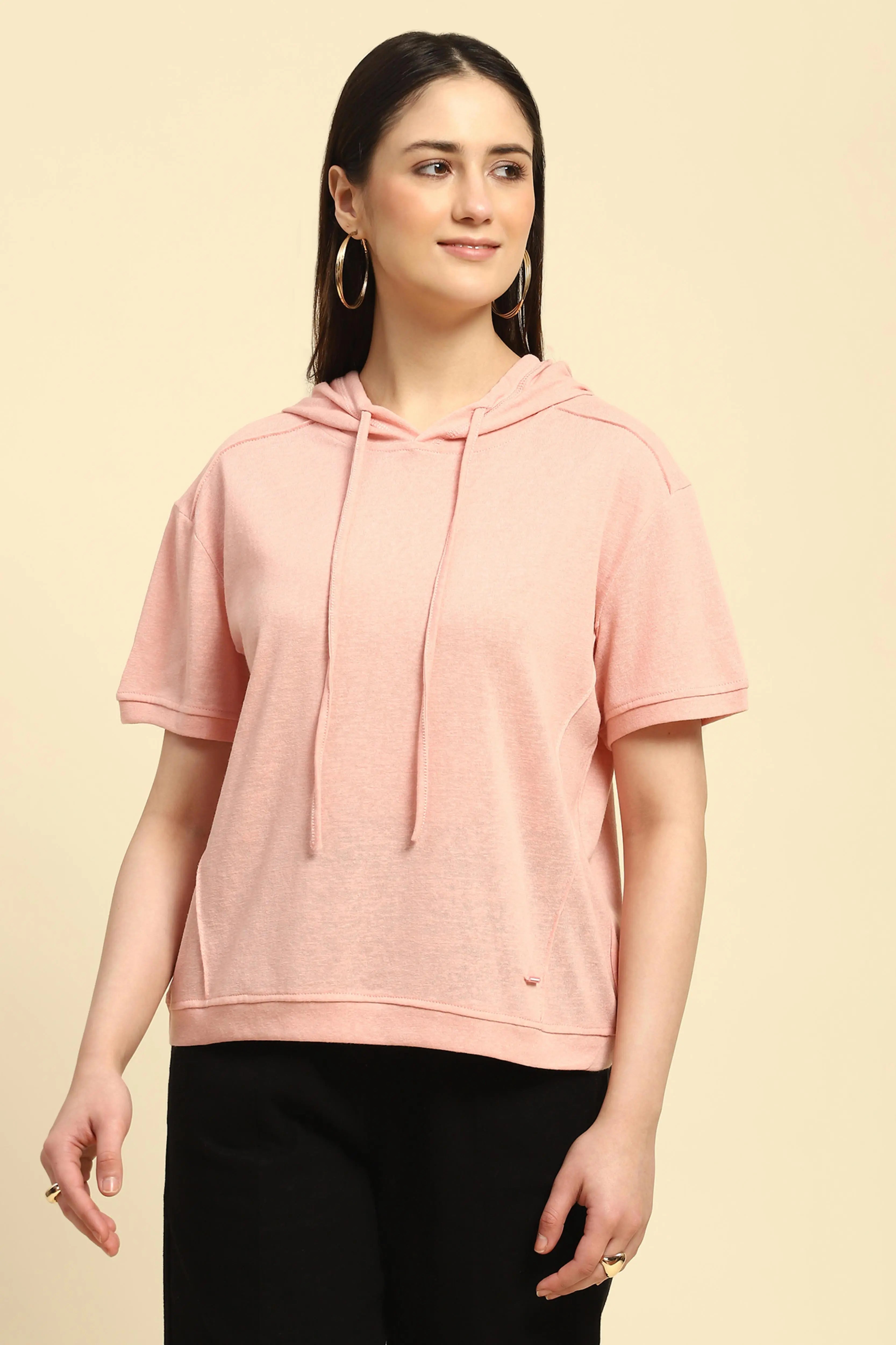 Pink Solid Cotton Blend Relaxed Fit Top - Global Republic