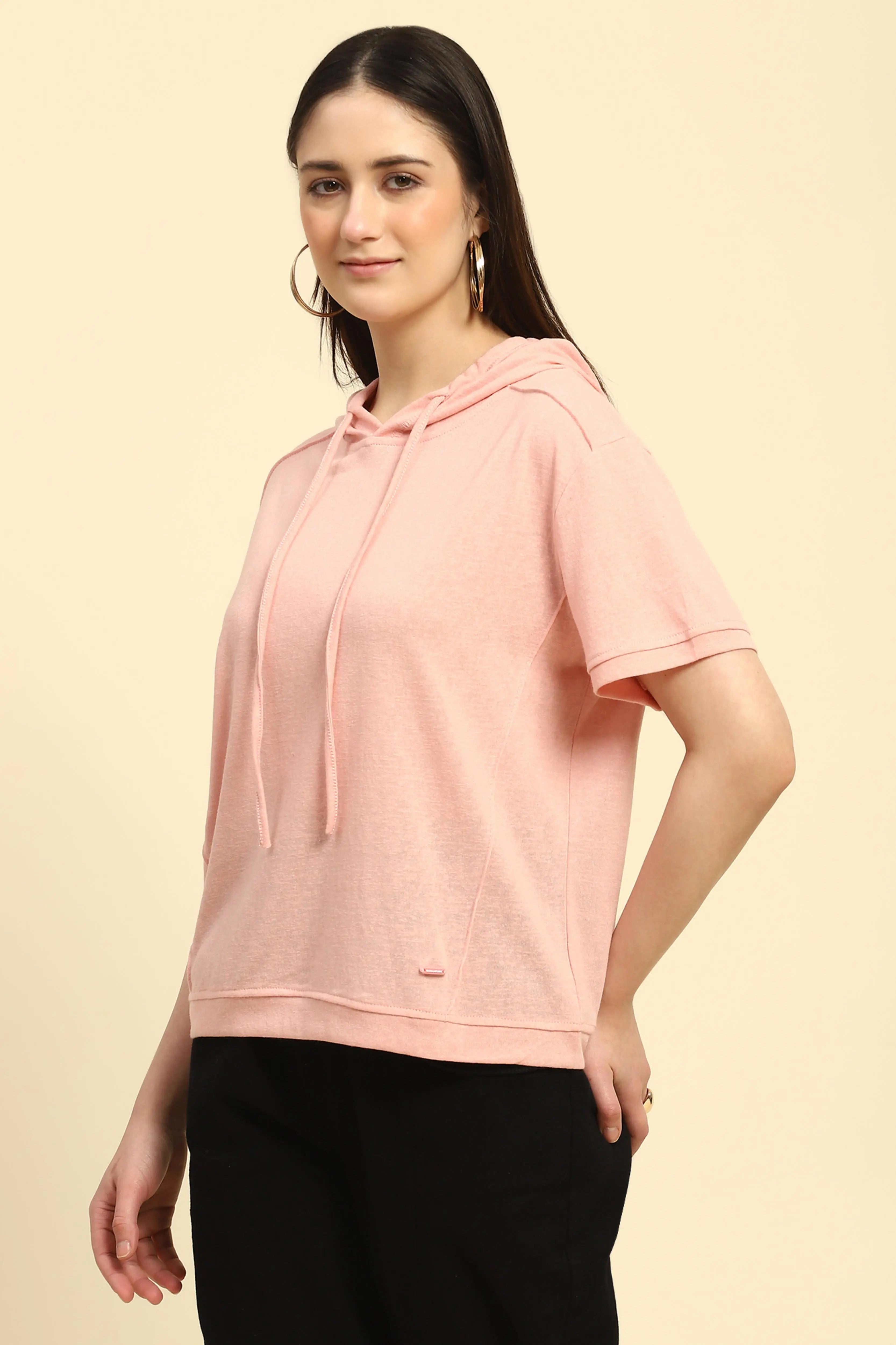 Pink Solid Cotton Blend Relaxed Fit Top - Global Republic