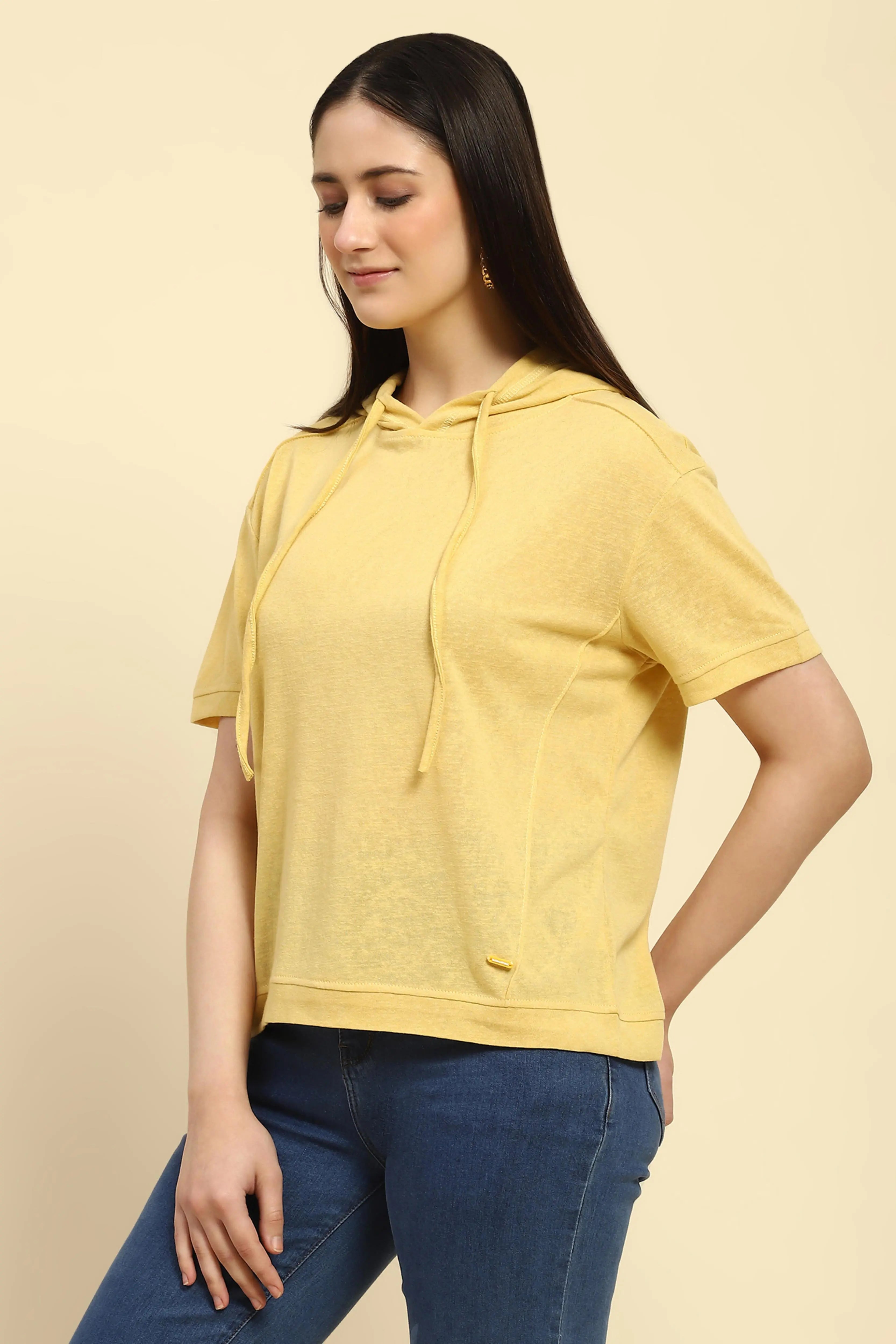 Yellow Cotton Blend Relaxed Top - Global Republic