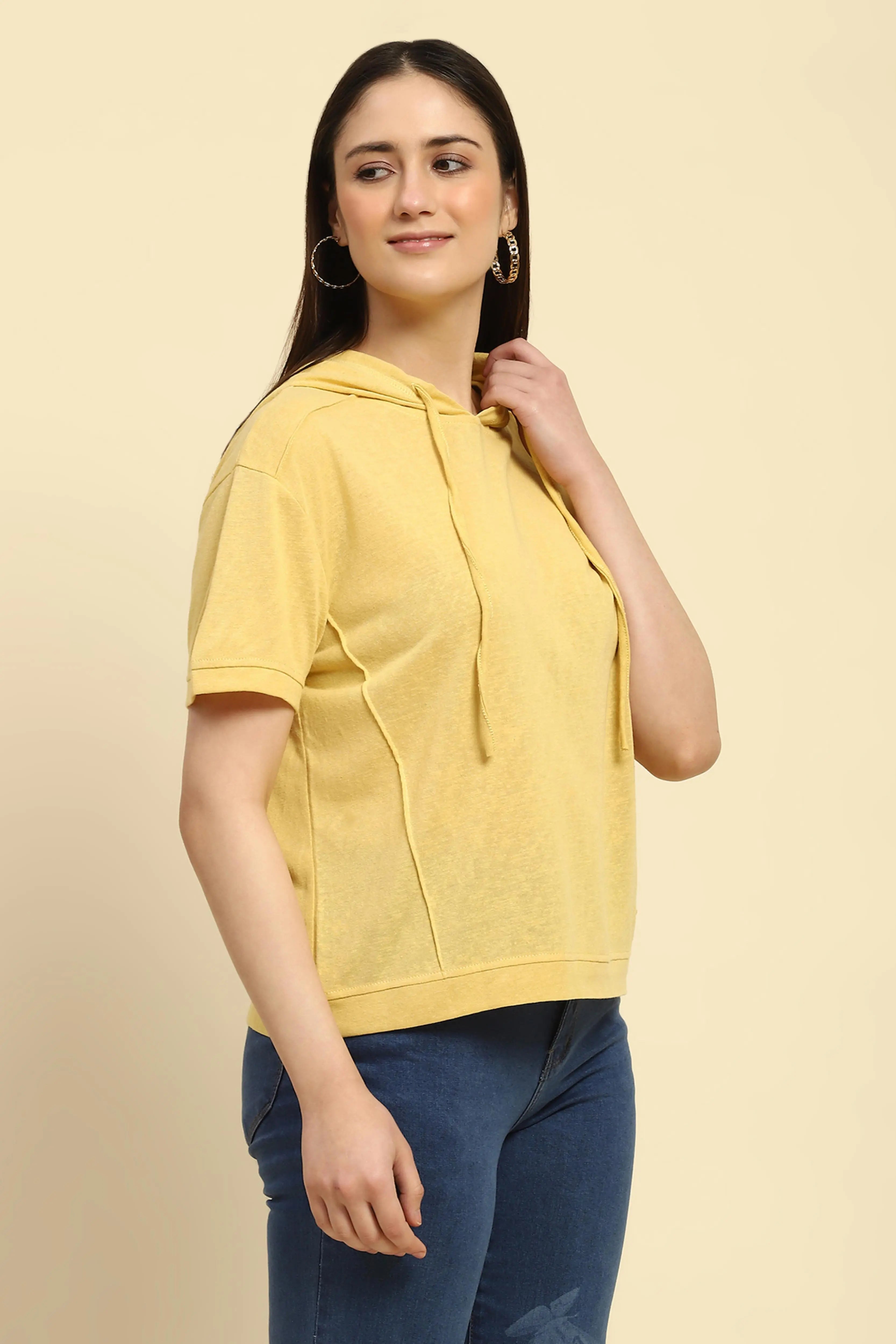 Yellow Cotton Blend Relaxed Top - Global Republic