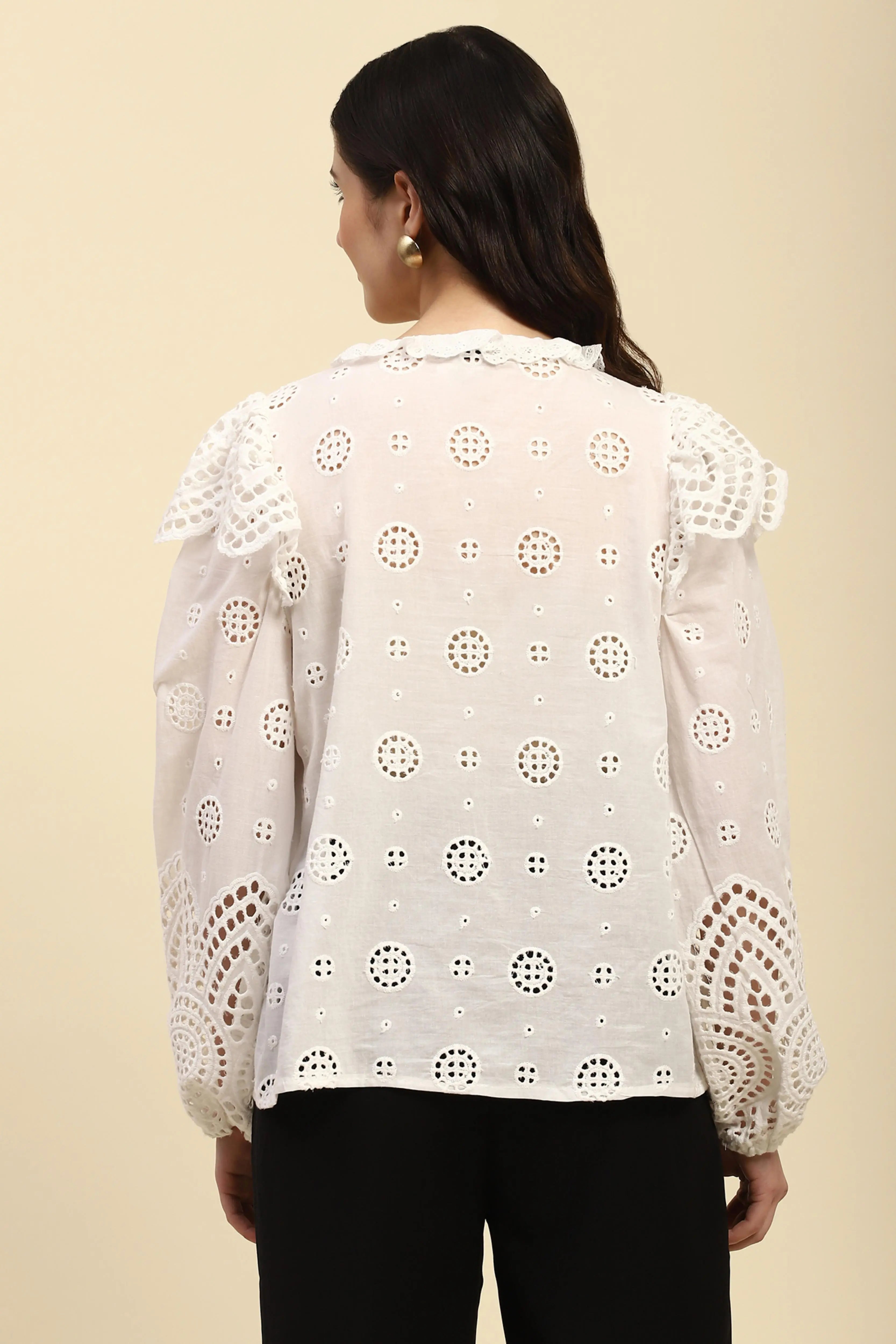 White Schiffli Embroidered Cotton Top - Global Republic