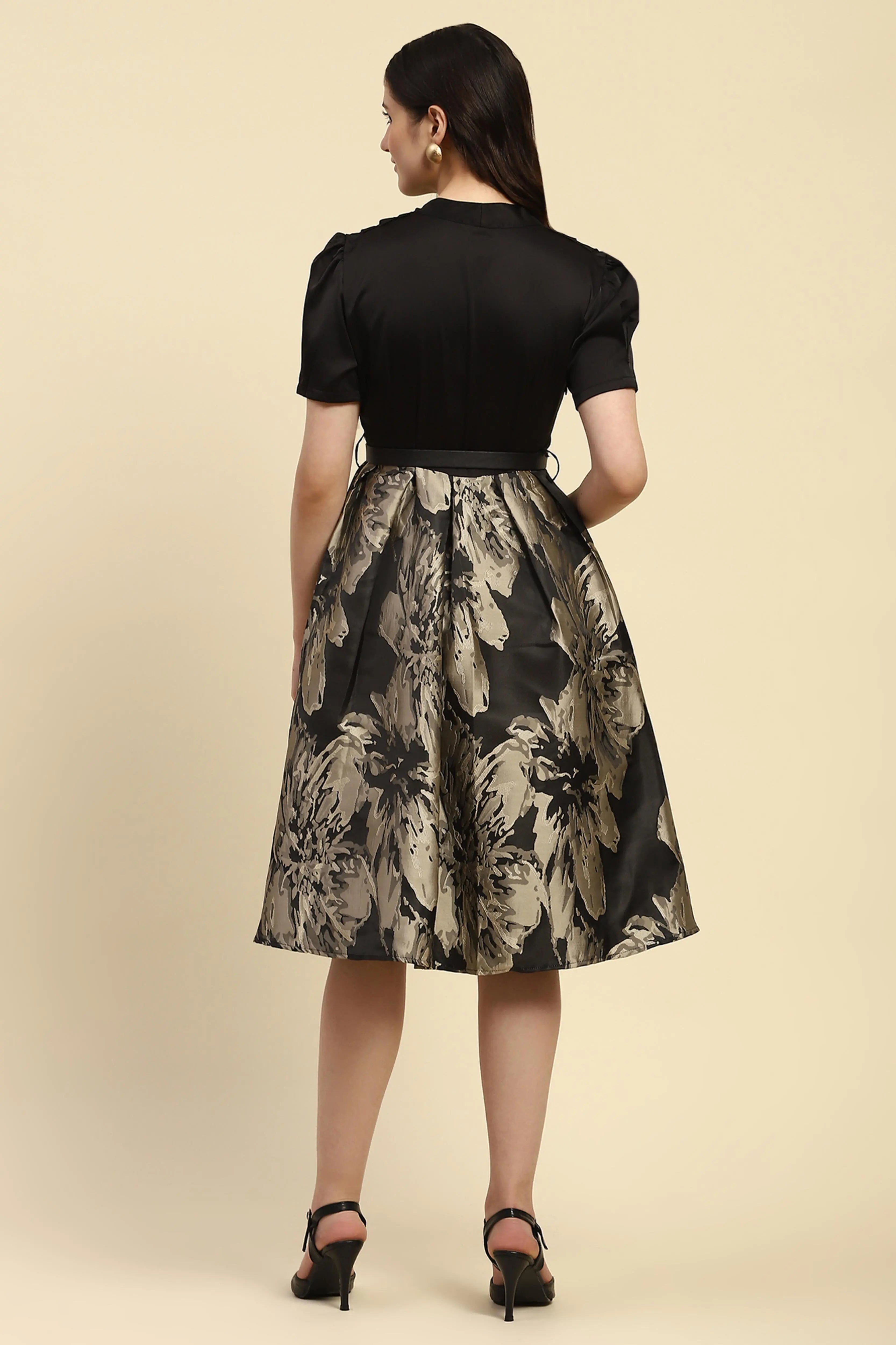 Black Satin Fit & Flare Dress - Global Republic