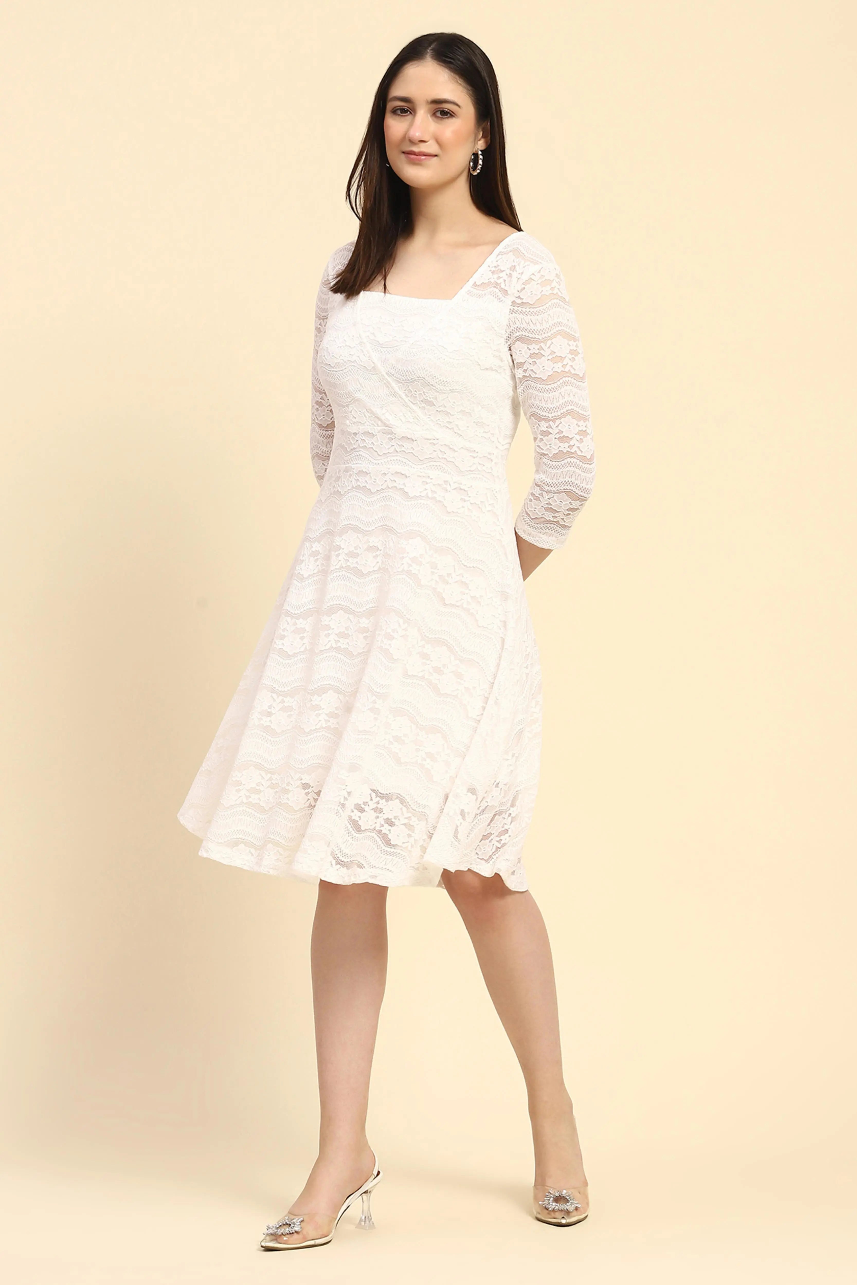 Lace Floral  Flared Dress - Global Republic