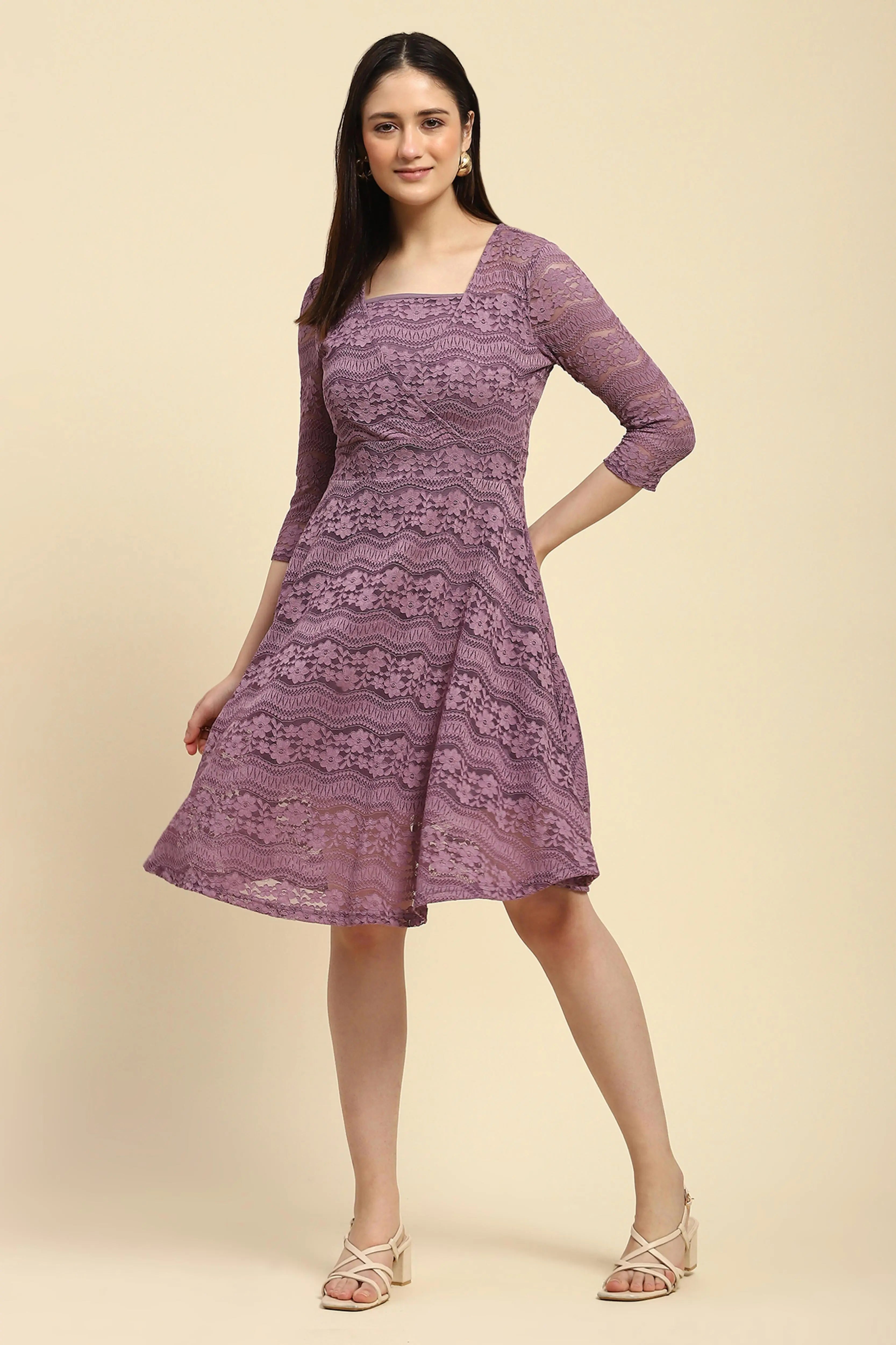 Lace Floral Fit & Flare Dress - Global Republic