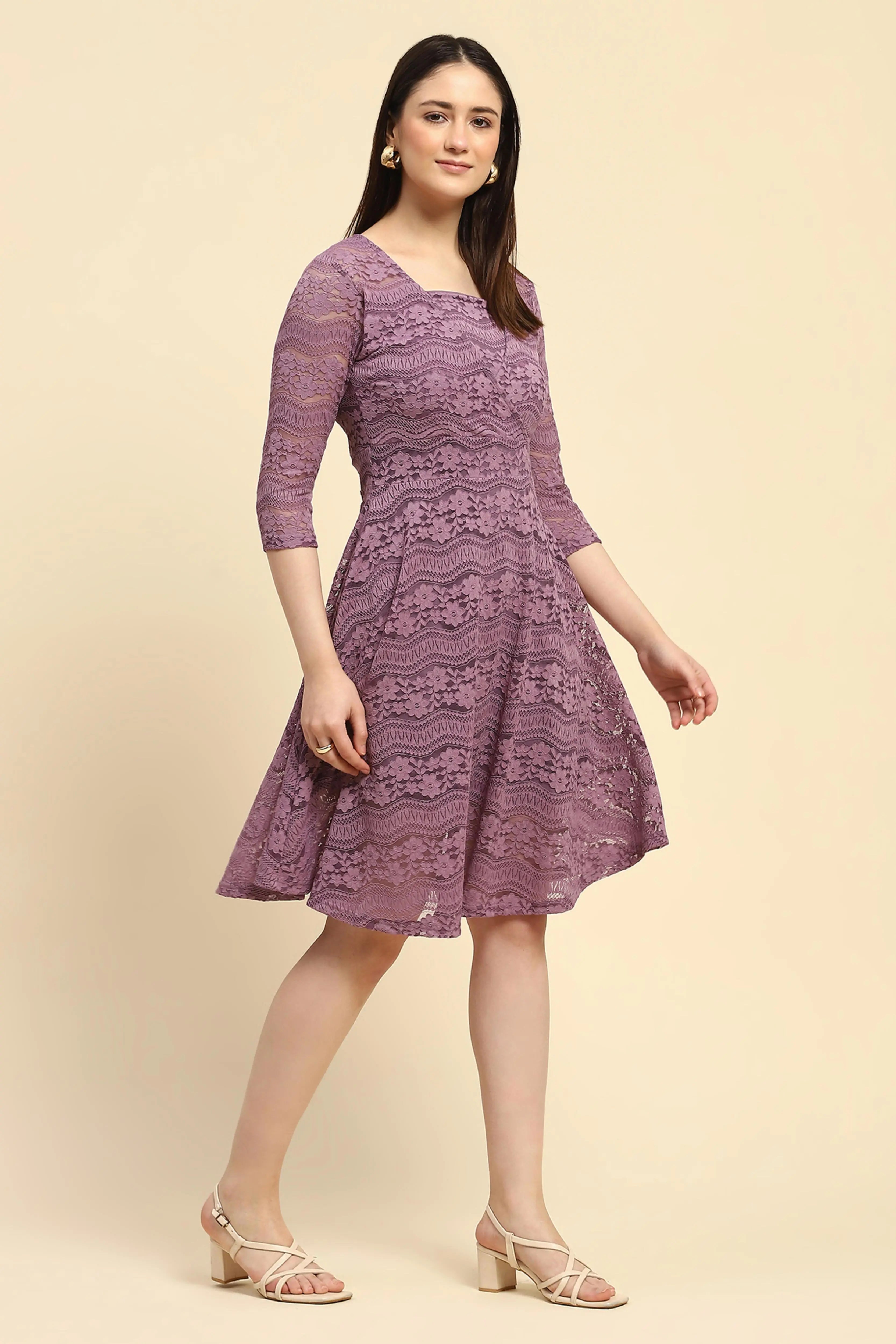 Lace Floral Fit & Flare Dress - Global Republic