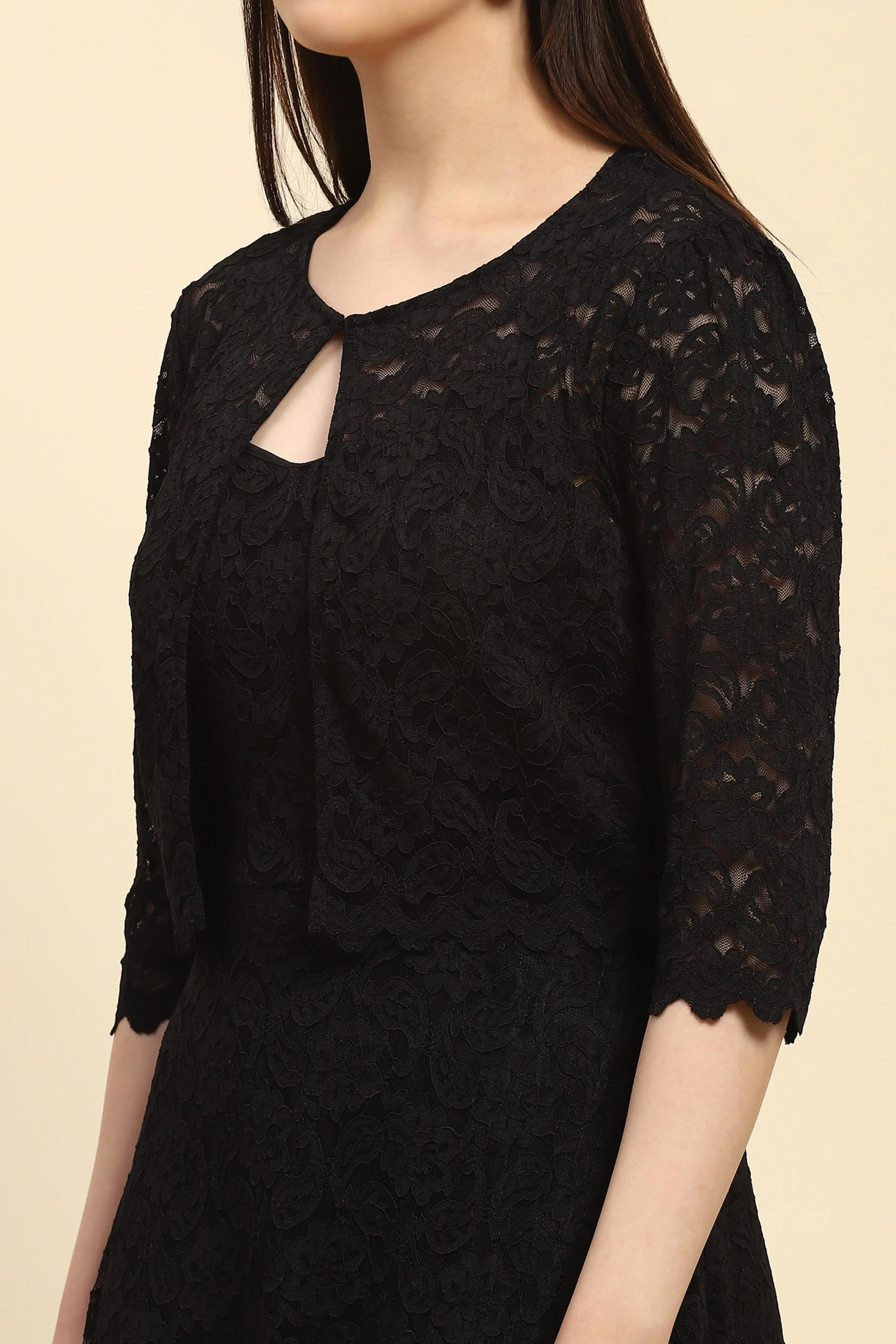 Black Floral Lace Fit & Flare Dress - Global Republic