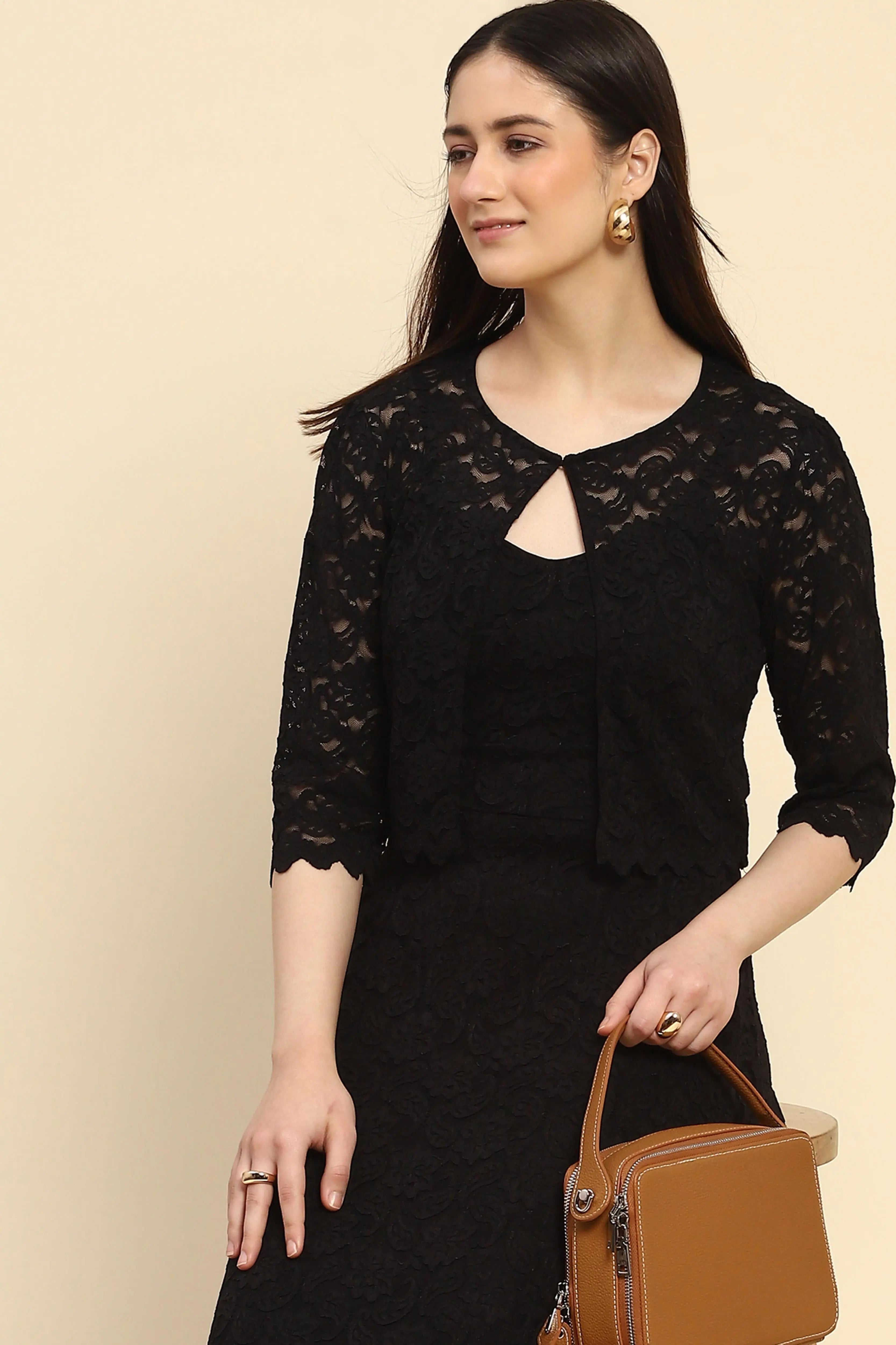 Black Floral Lace Fit & Flare Dress - Global Republic