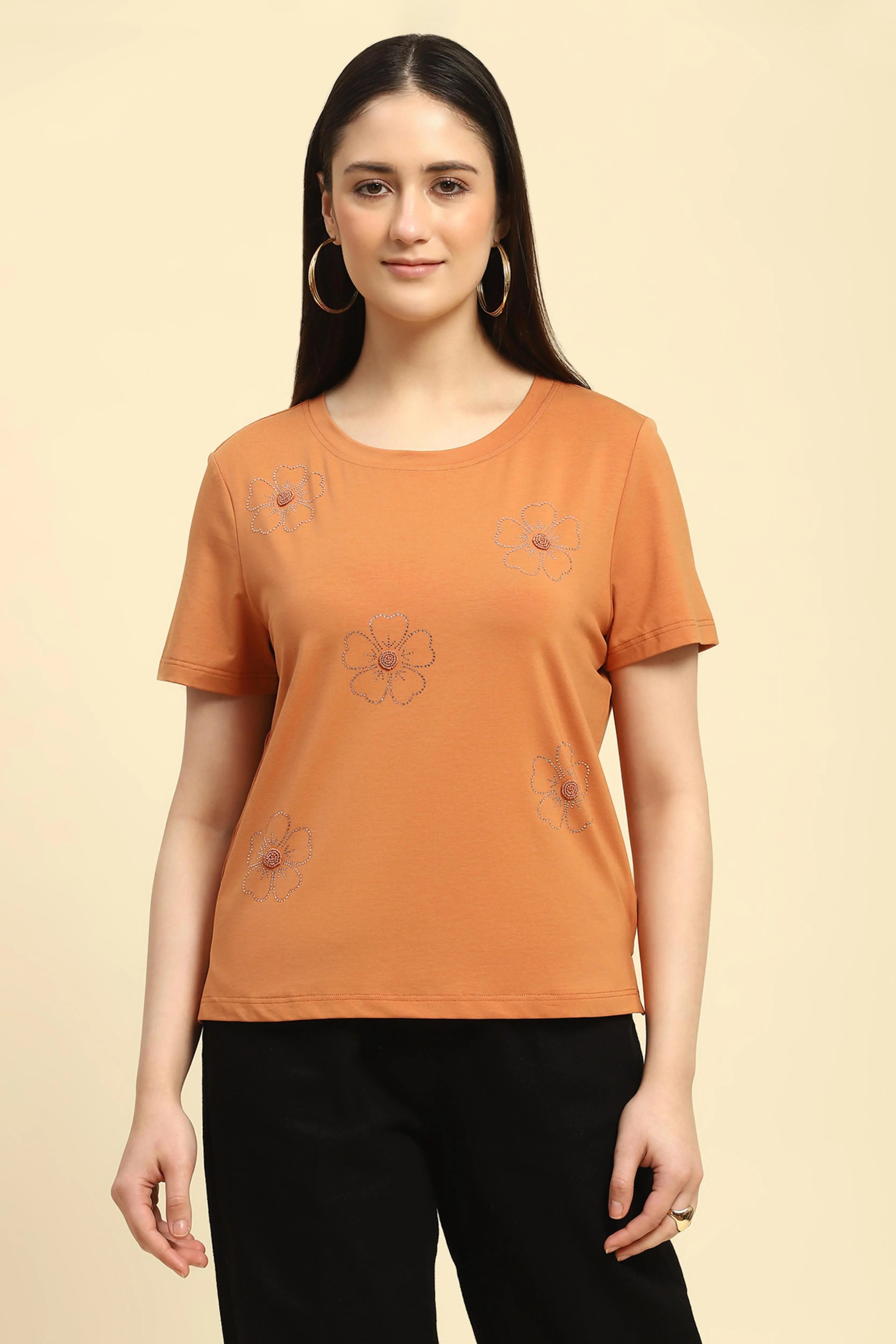 Orange Embellished Modal Top - Global Republic