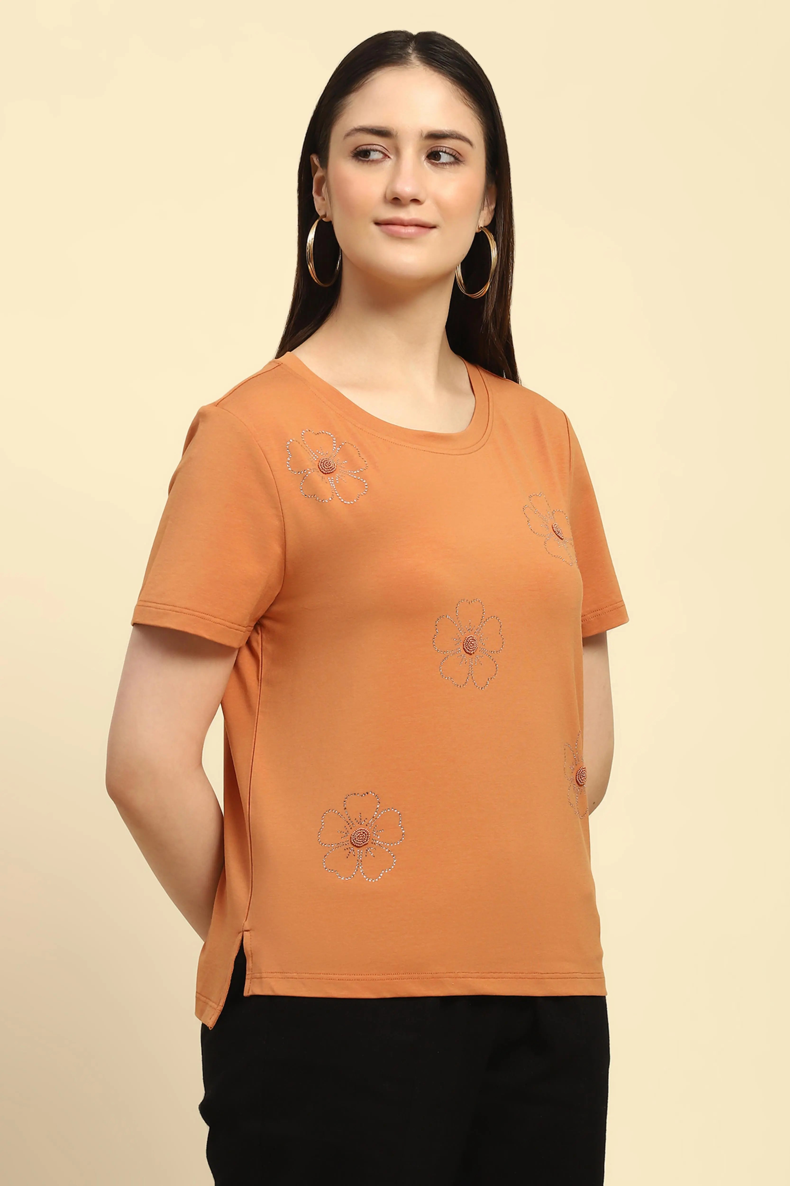 Orange Embellished Modal Top - Global Republic