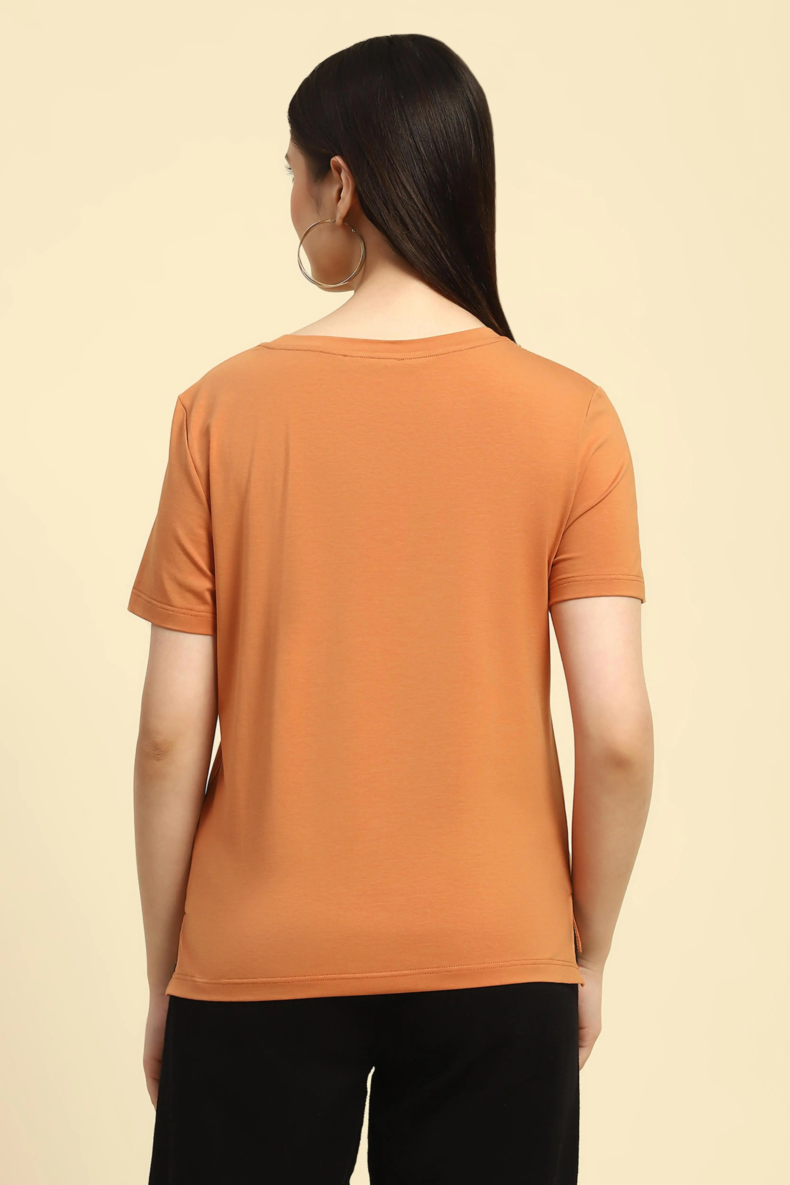 Orange Embellished Modal Top - Global Republic