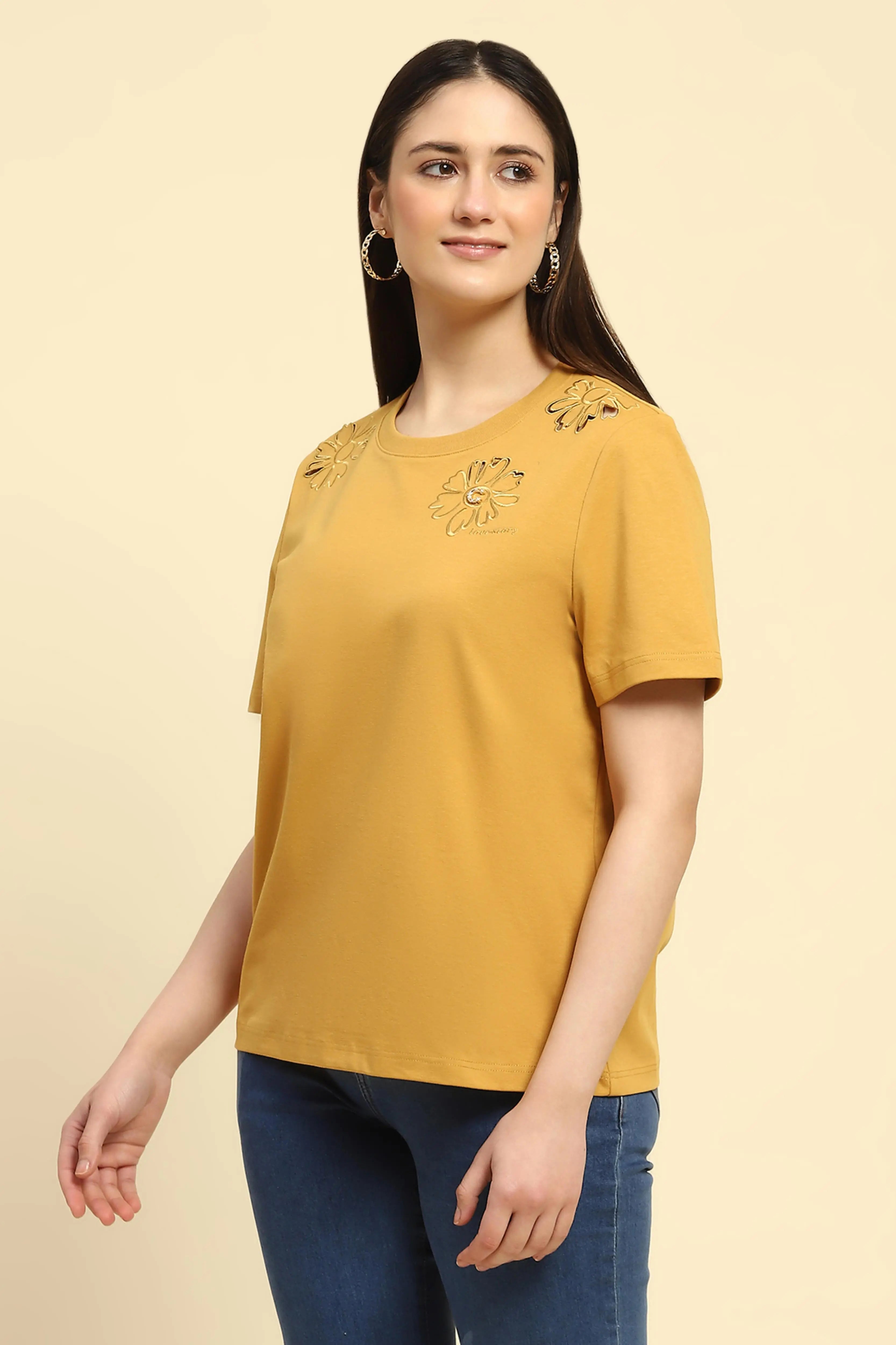 Mustard Cut Work UV Protection Top - Global Republic